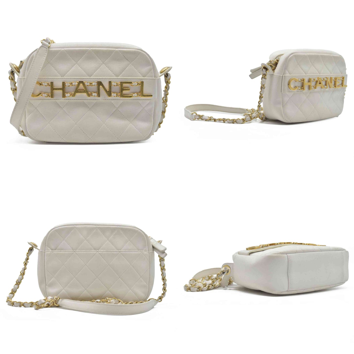 $4100 Chanel Calfskin Quilted Enchained Camera Case Bag White 2020