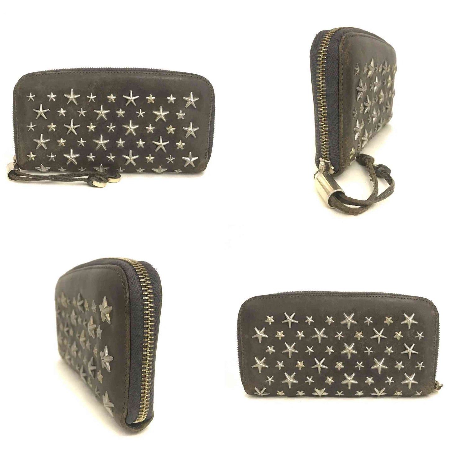 Jimmy Choo Filipa Star Studded Leather Zip Around Long Wallet Gray