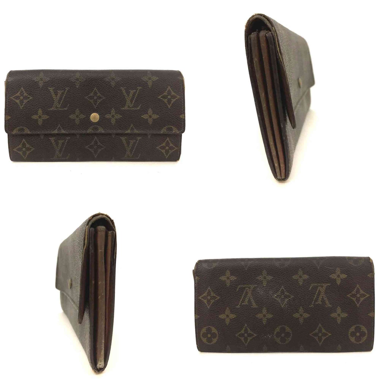 $725 1991 Louis Vuitton Monogram Portefeiulle Sarah Long Bifold Wallet Brown AN0941