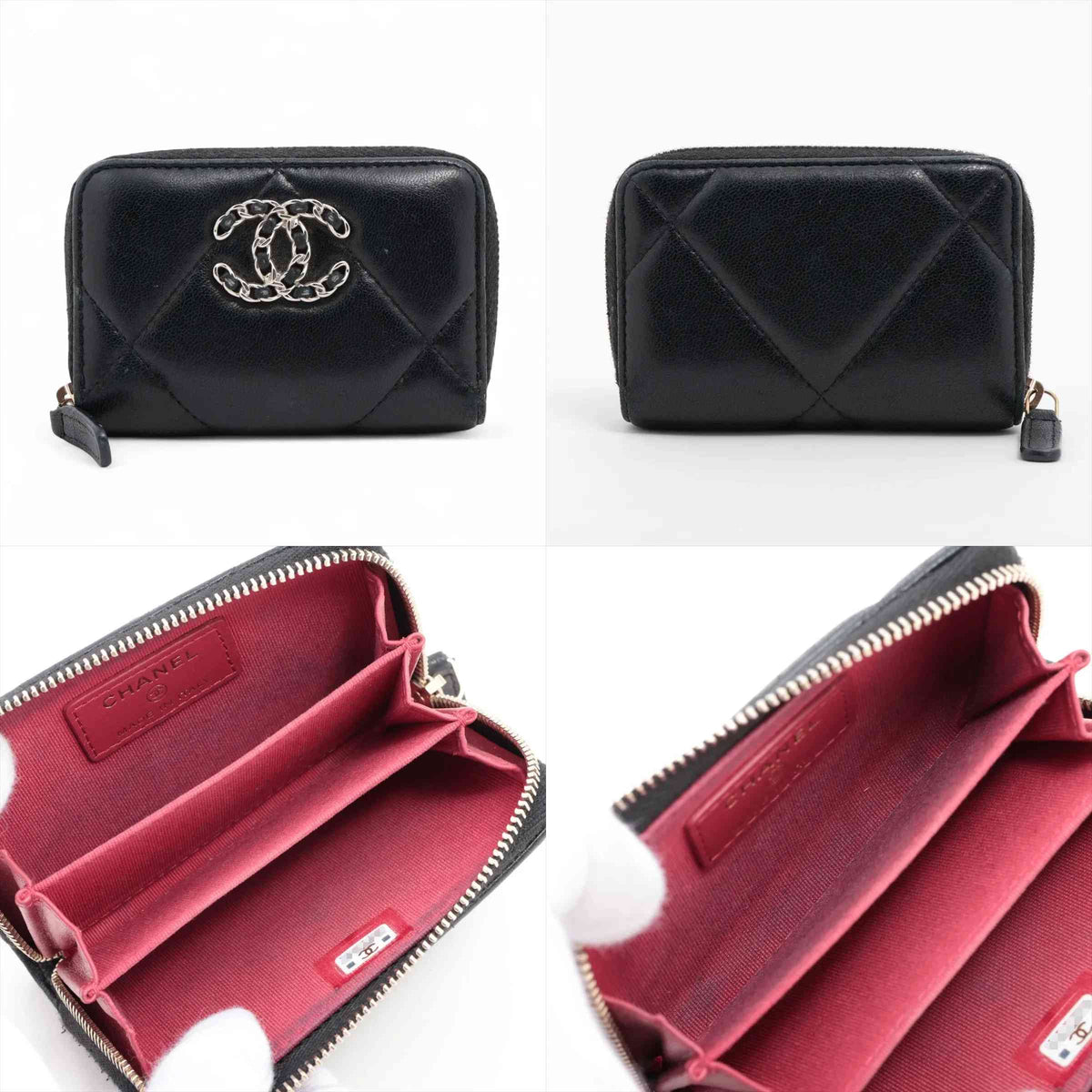 Chanel CHANEL 19 Lambskin Coin Purse Black Silver Metal 10021120