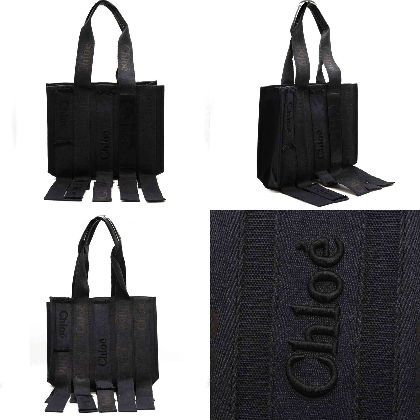 NEW $1430 Chloe Woody Logo Embroidered Webbing Tote Bag