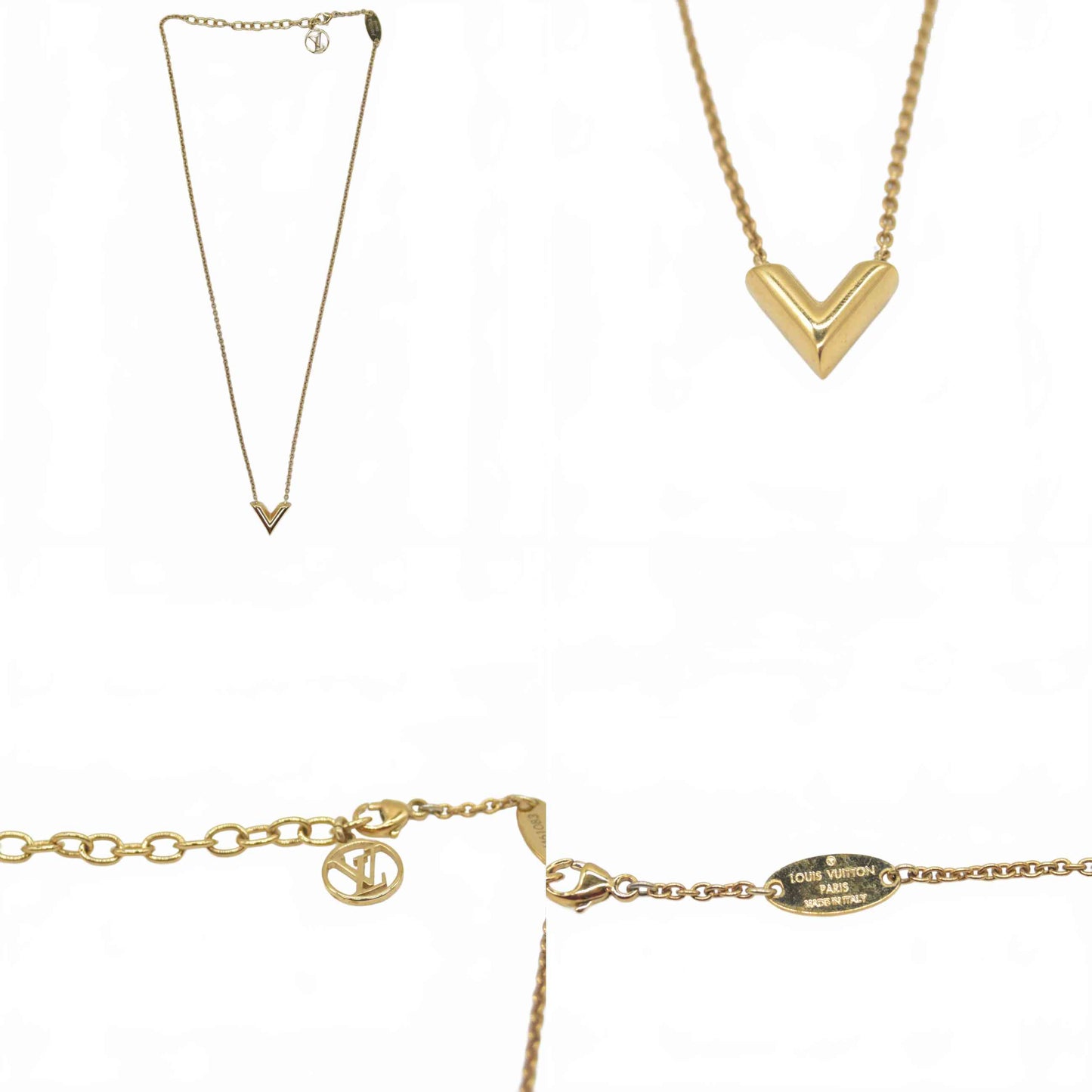 $505 LOUIS VUITTON V Essentials Necklace Gold Chain Necklace OB0165 2015