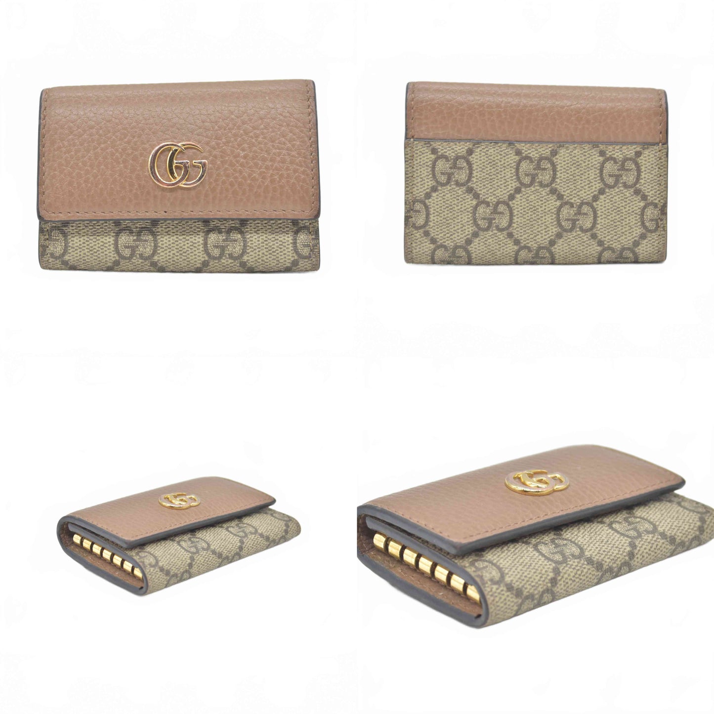 $350 GUCCI GG Dollar Calfskin GG Supreme Monogram GG Marmont 6 Key Holder Case Old Rose Beige Ebony