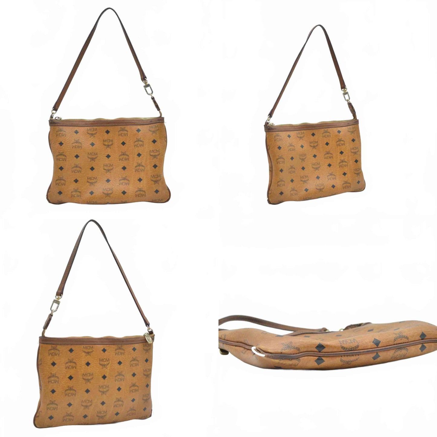 MCM Visetos Liz Shopper Tote Pouch Cognac
