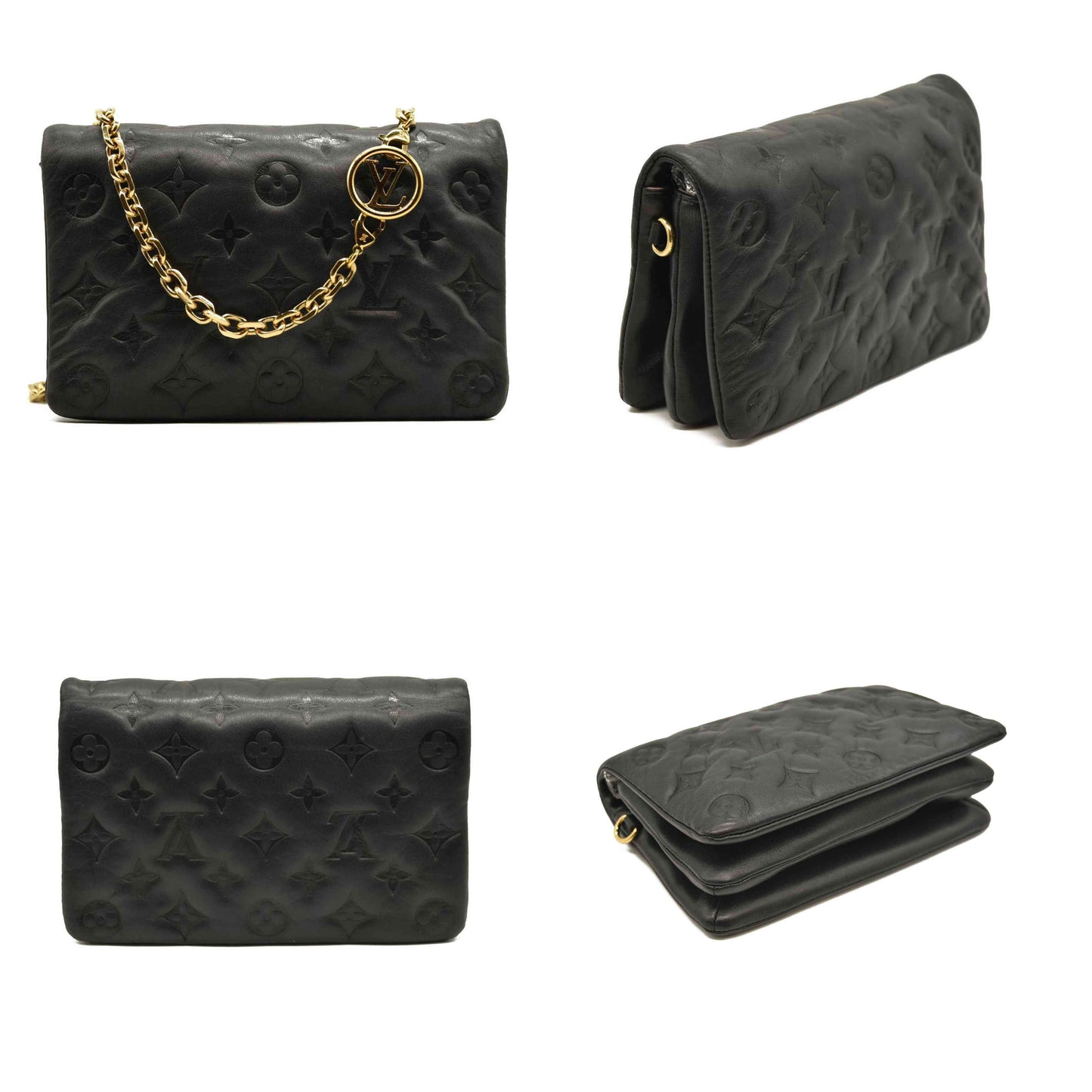 Louis Vuitton  Lambskin Embossed Monogram Pochette Coussin Black