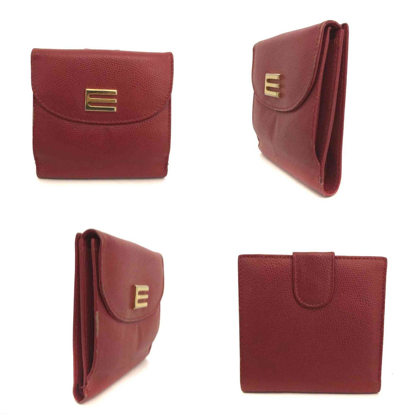 ETRO E Logo Leather Bifold Wallet Purse Red