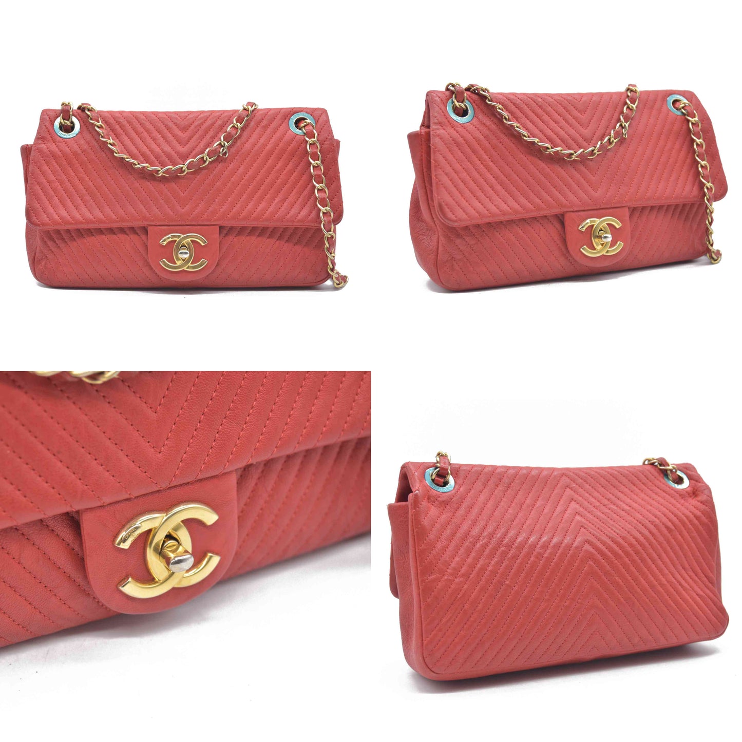 $4450 Chanel Calfskin Surpique Chevron Medium Flap 2016