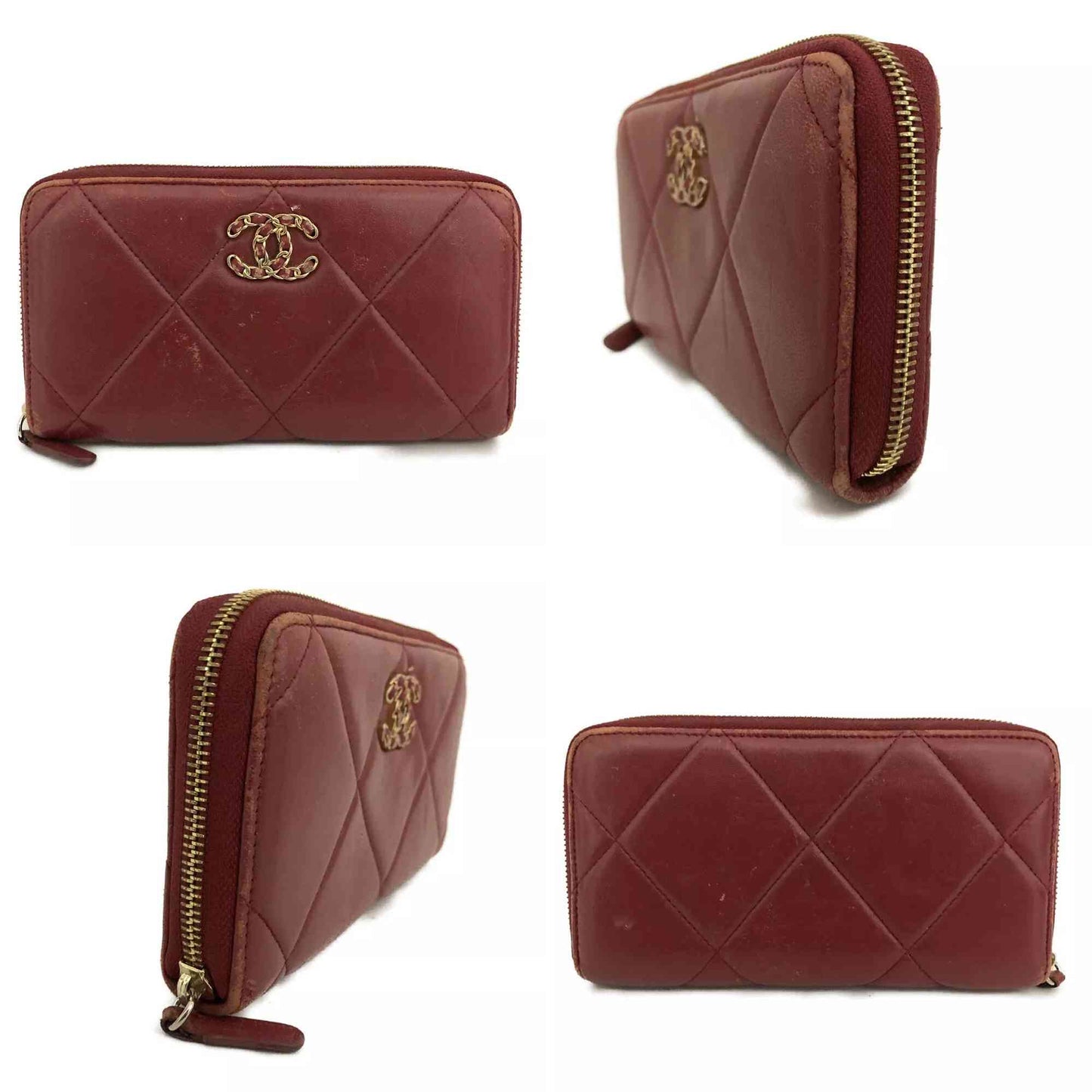 Chanel  Shiny Goatskin Quilted 19 Long Zipped Around Wallet Red 2947168