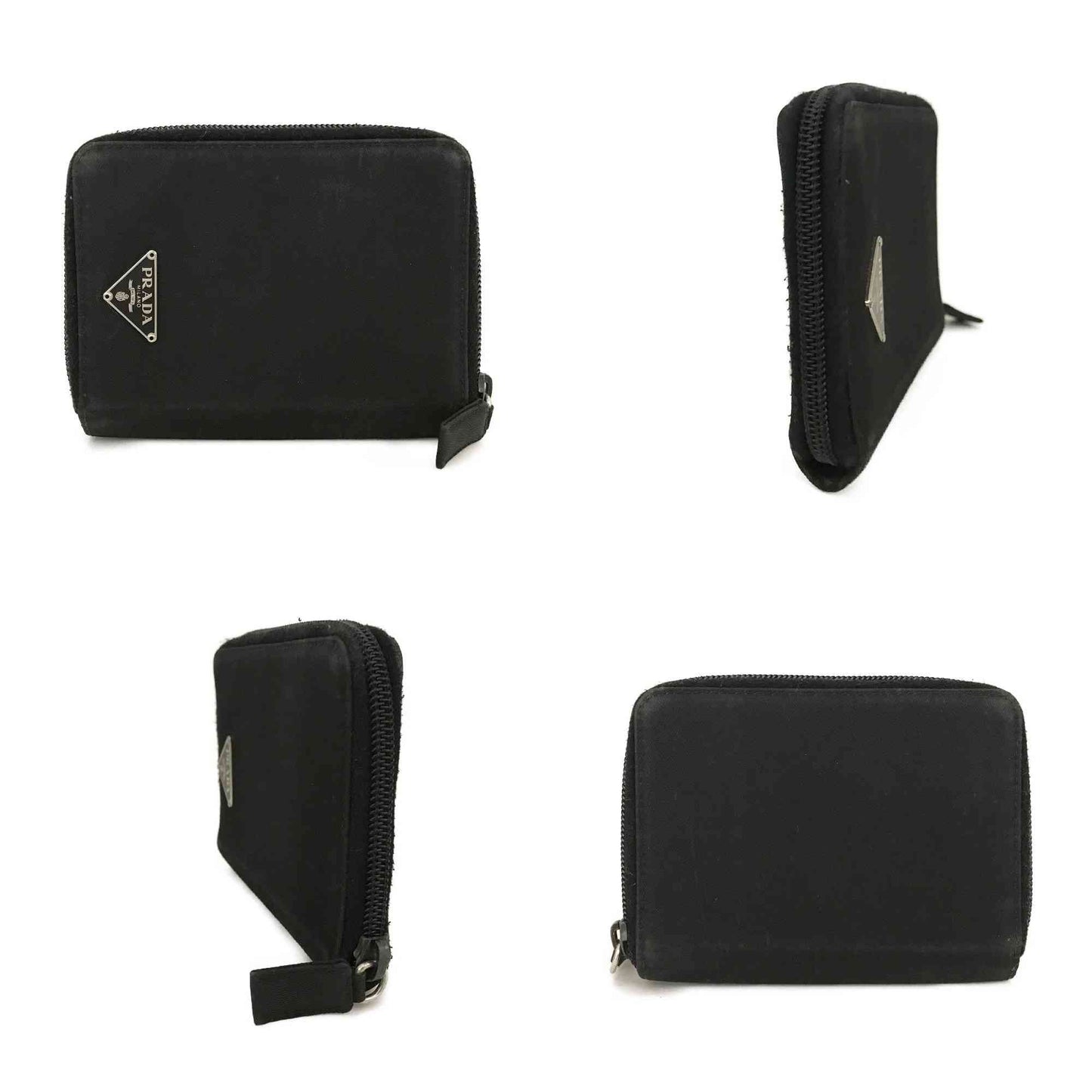 $480 PRADA Tessuto Nylon Logo Plate Zippy Bifold Wallet Black