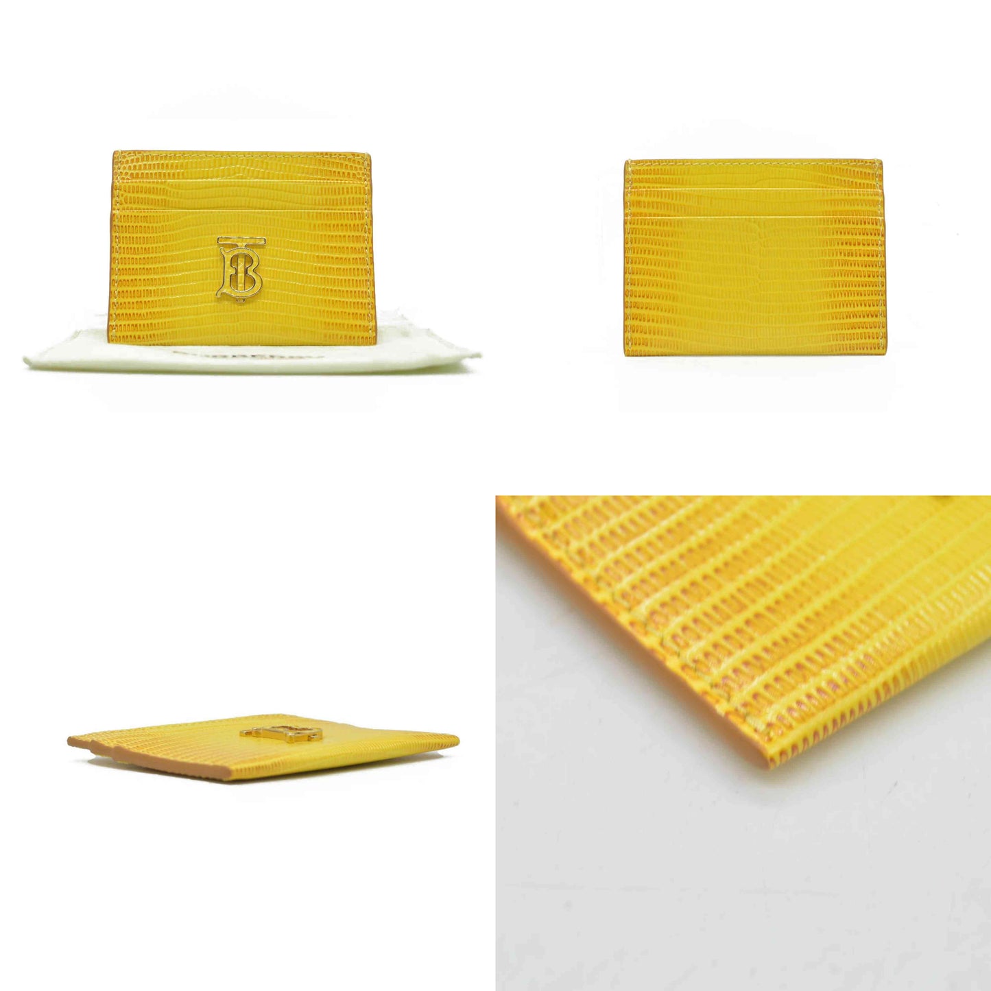 $355 Burberry embossed leather tb card case Yellow CONSIGNMENT