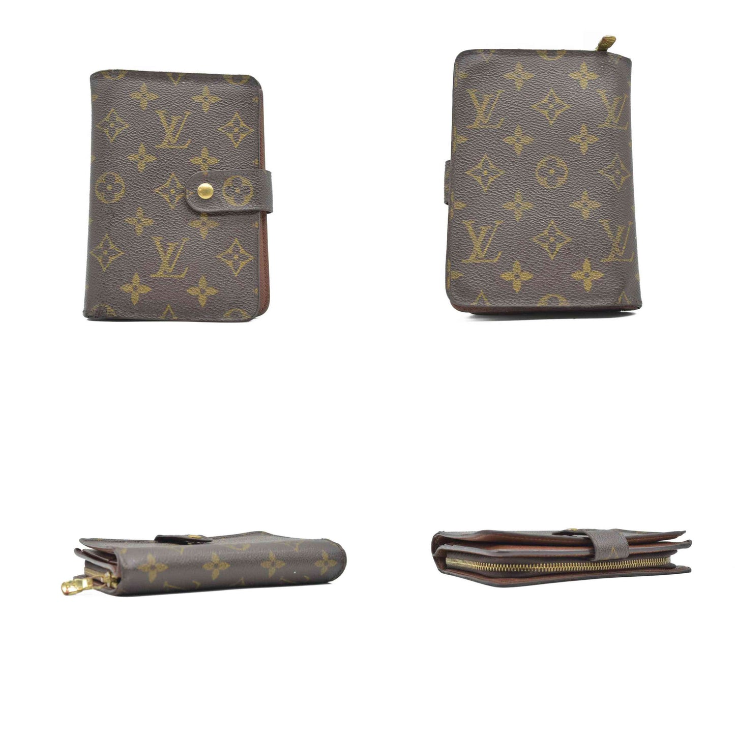$750 Louis Vuitton Monogram Porte Papier Zippe Bifold Wallet Brown SP1012