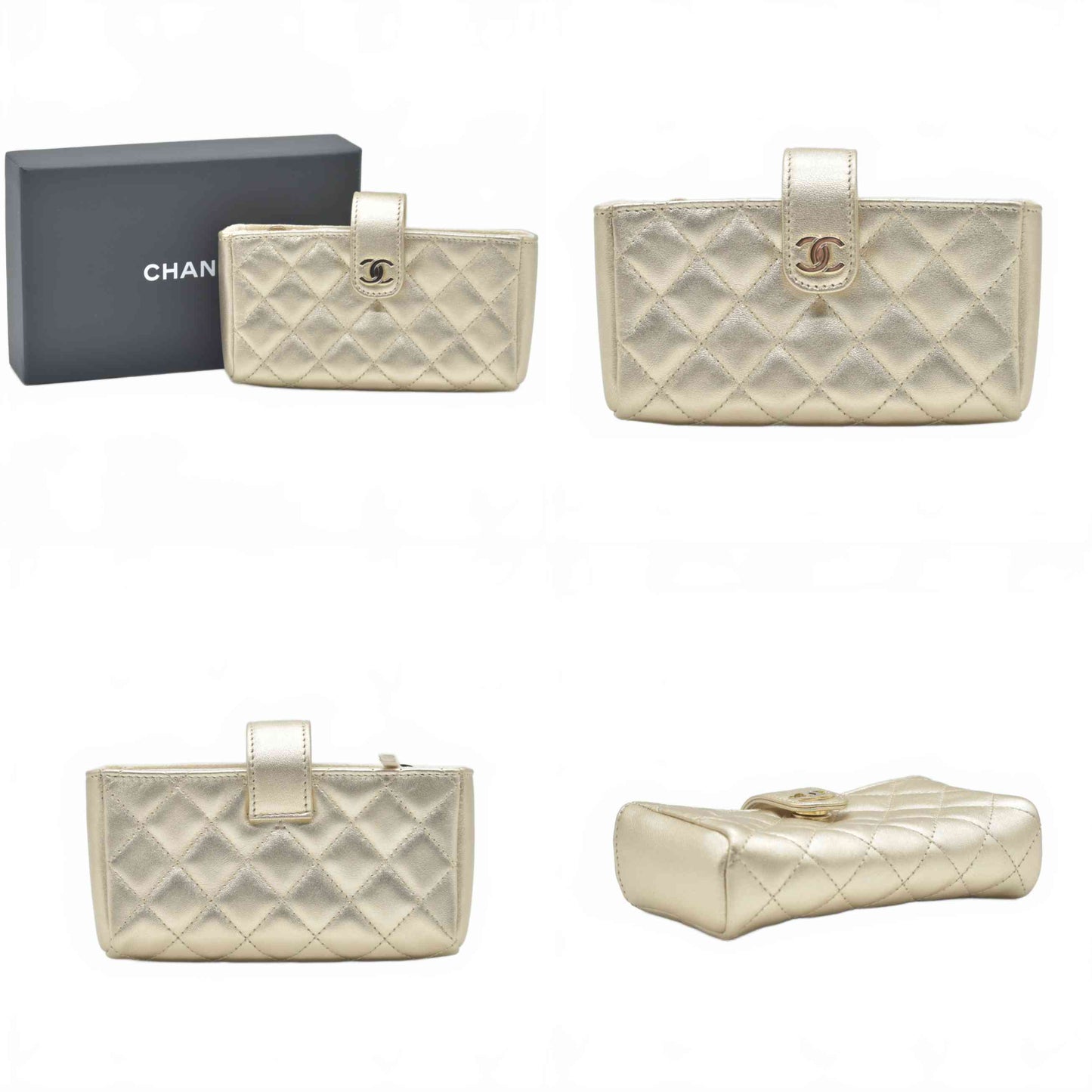 $1200 CHANEL Lamb Skin Matelasse Pouch Champagne Gold 2014