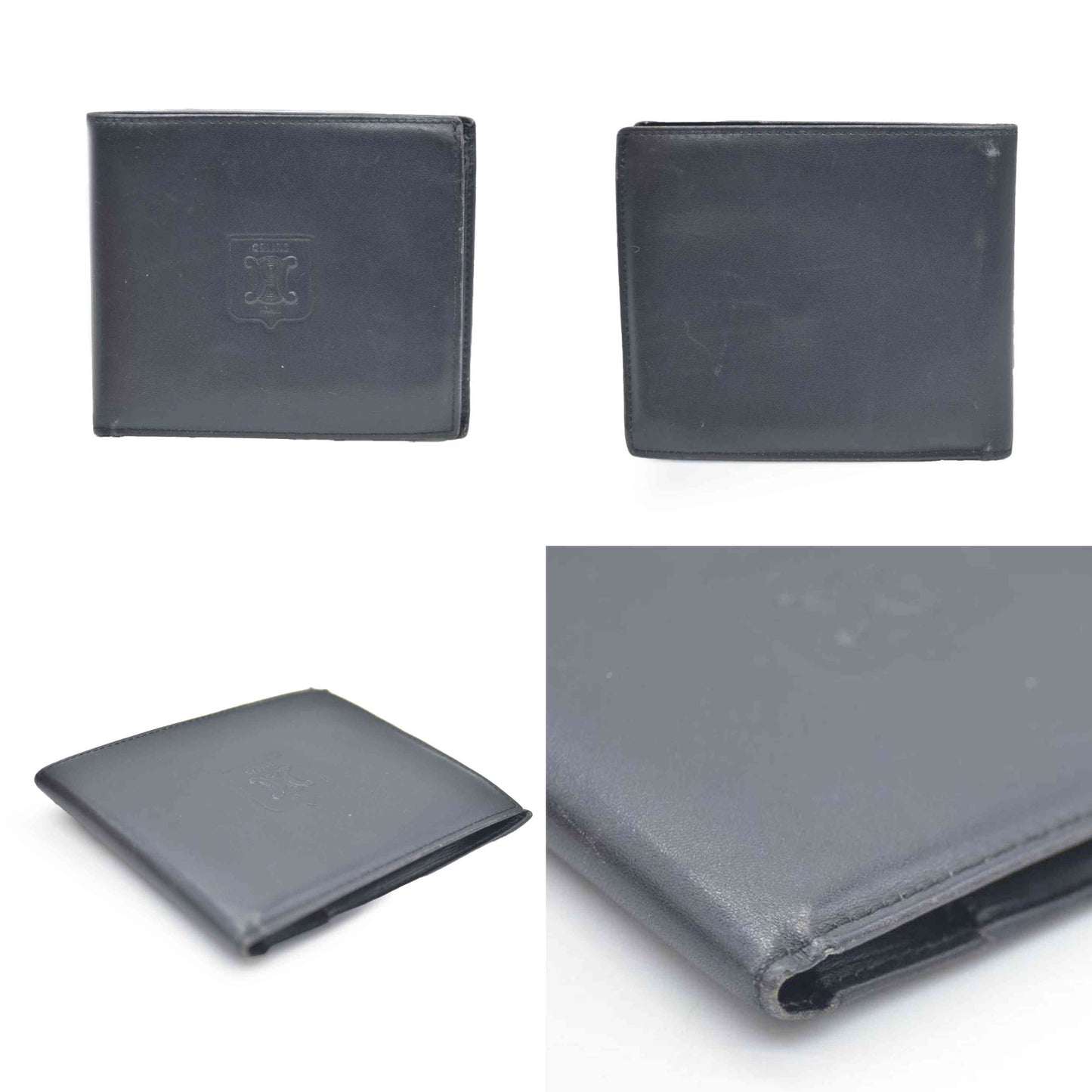 CELINE Macadam Leather Bifold Wallet Purse Black