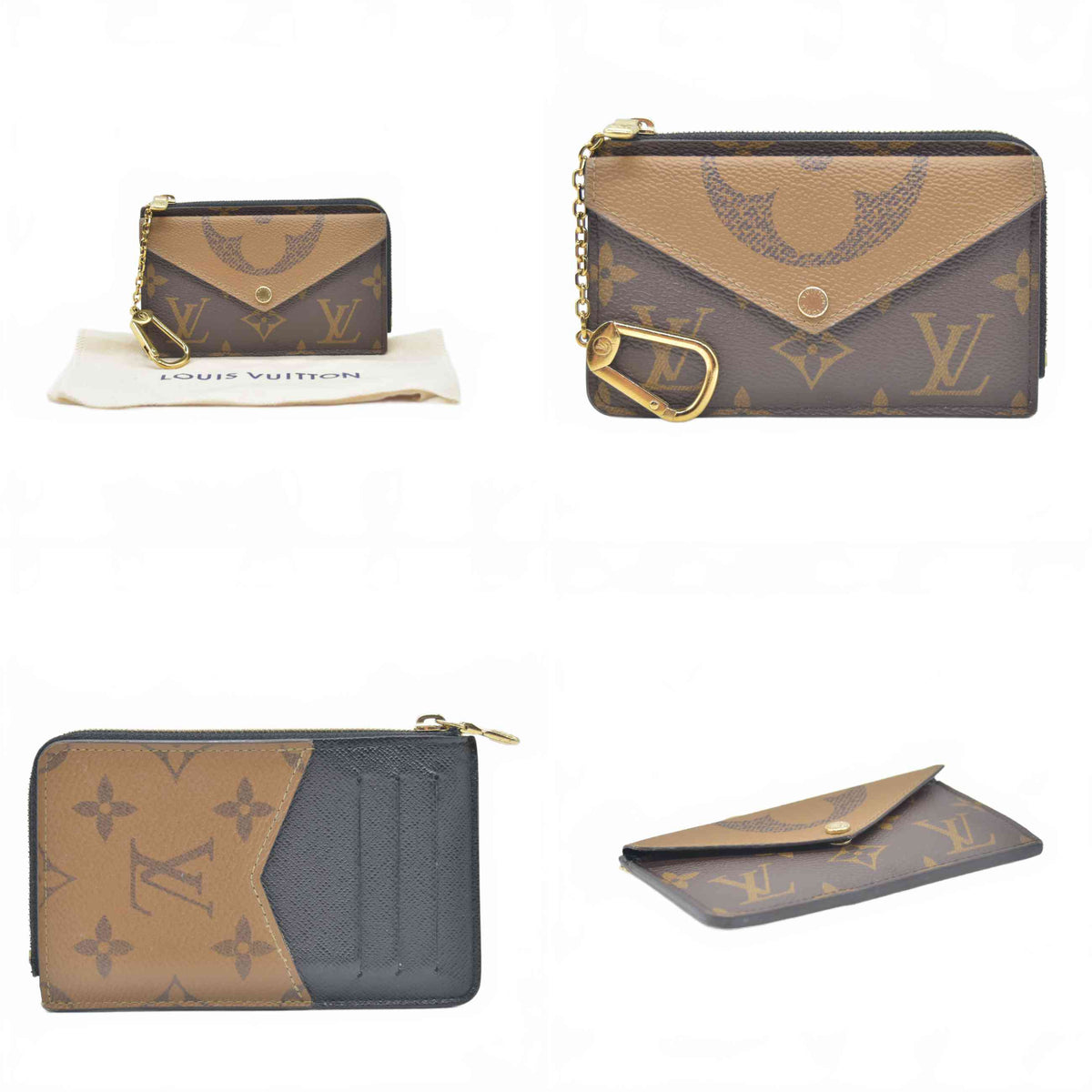 $700 RFID Louis Vuitton Reverse Monogram Recto Verso Card Holder Brown
