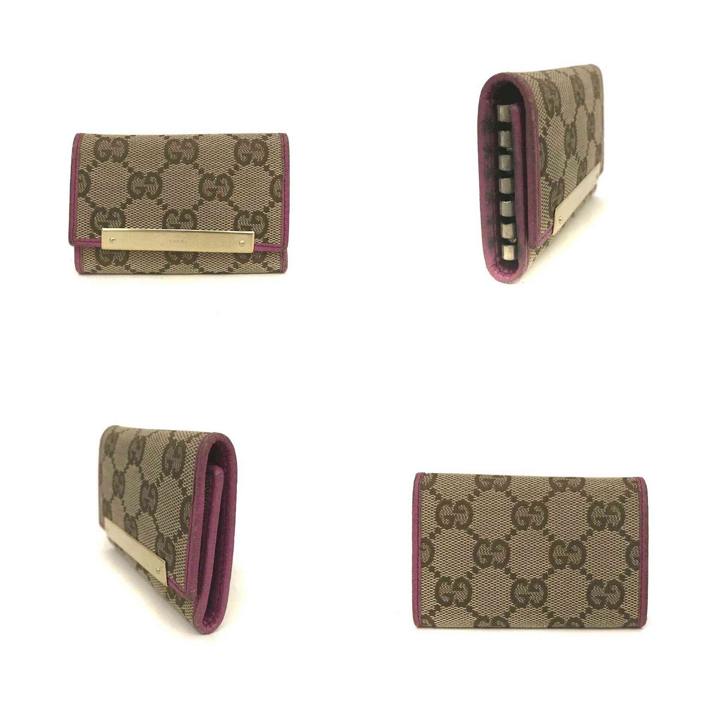 AUCTION $300 Gucci  GG Supreme Monogram 6 Key Holder Case Fuchsia