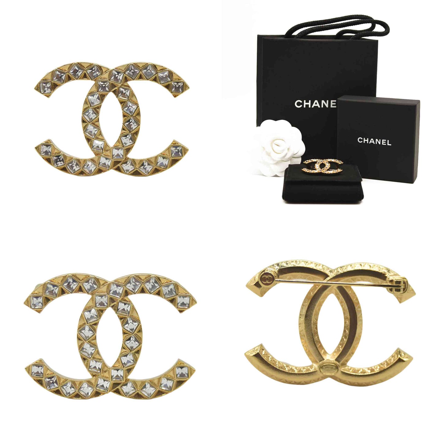 CHANEL Large Gold & Crystal CC Brooch
