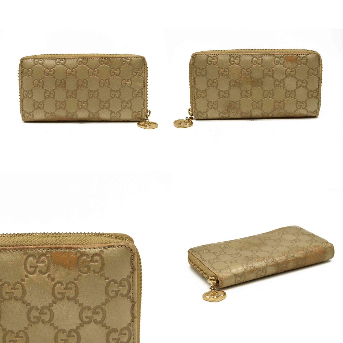 Gucci  Metallic Guccissima Lovely Zip Around Wallet Gold