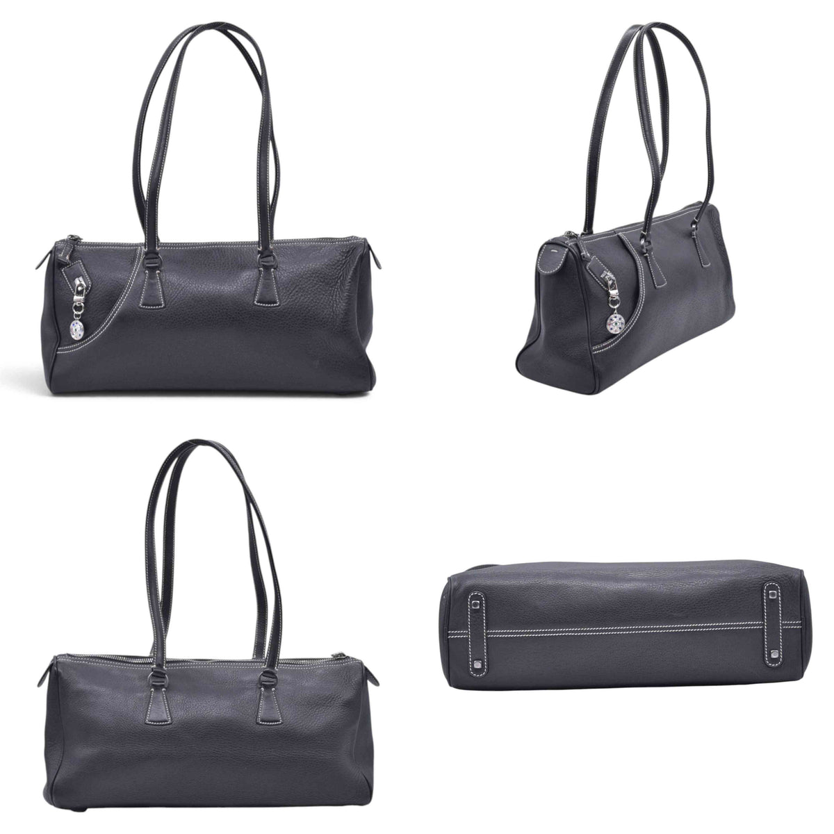 $1050 SALVATORE FERRAGAMO Pebbled Leather Charm Detail East West Tote Bag Black CONSIGNMENT 10021245