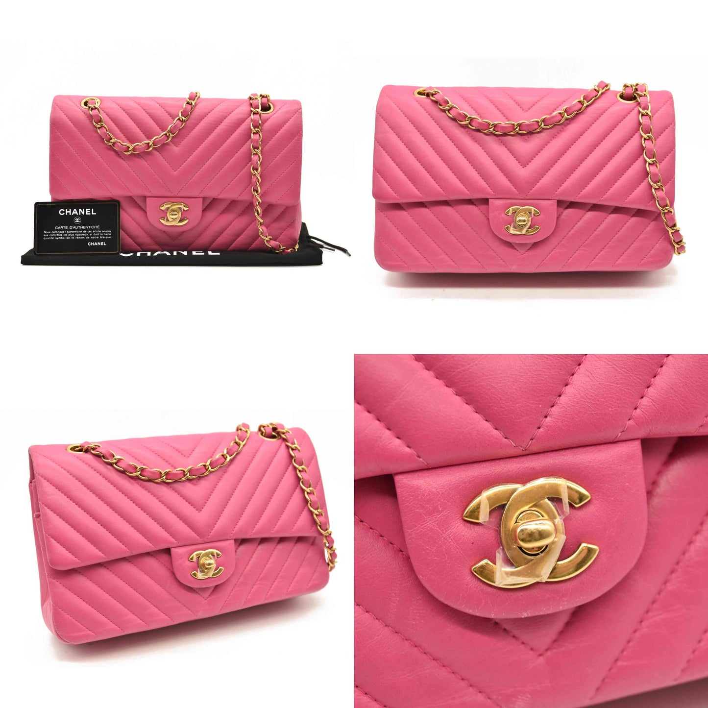 Chanel  Lambskin Chevron Quilted Medium Double Flap Pink