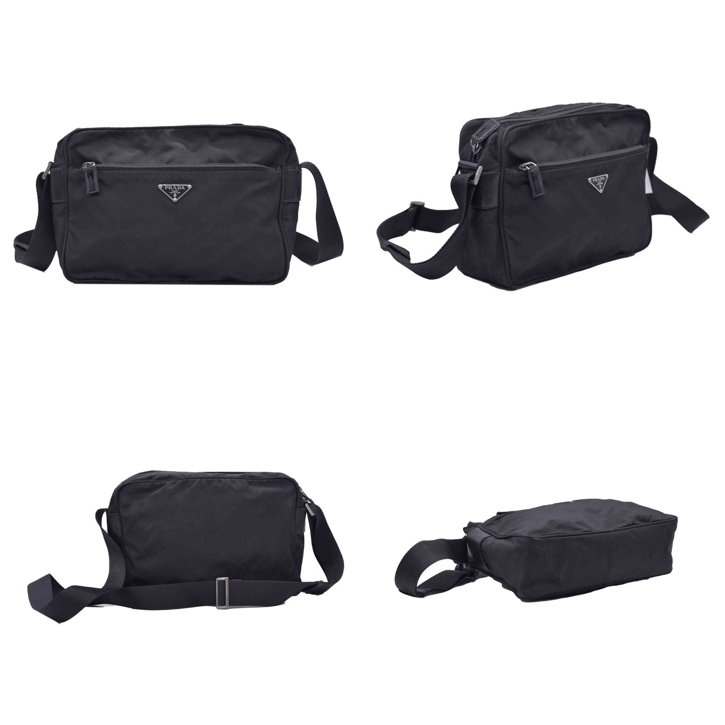 $2050 Prada Black Re-Nylon and Saffiano Shoulder Bag