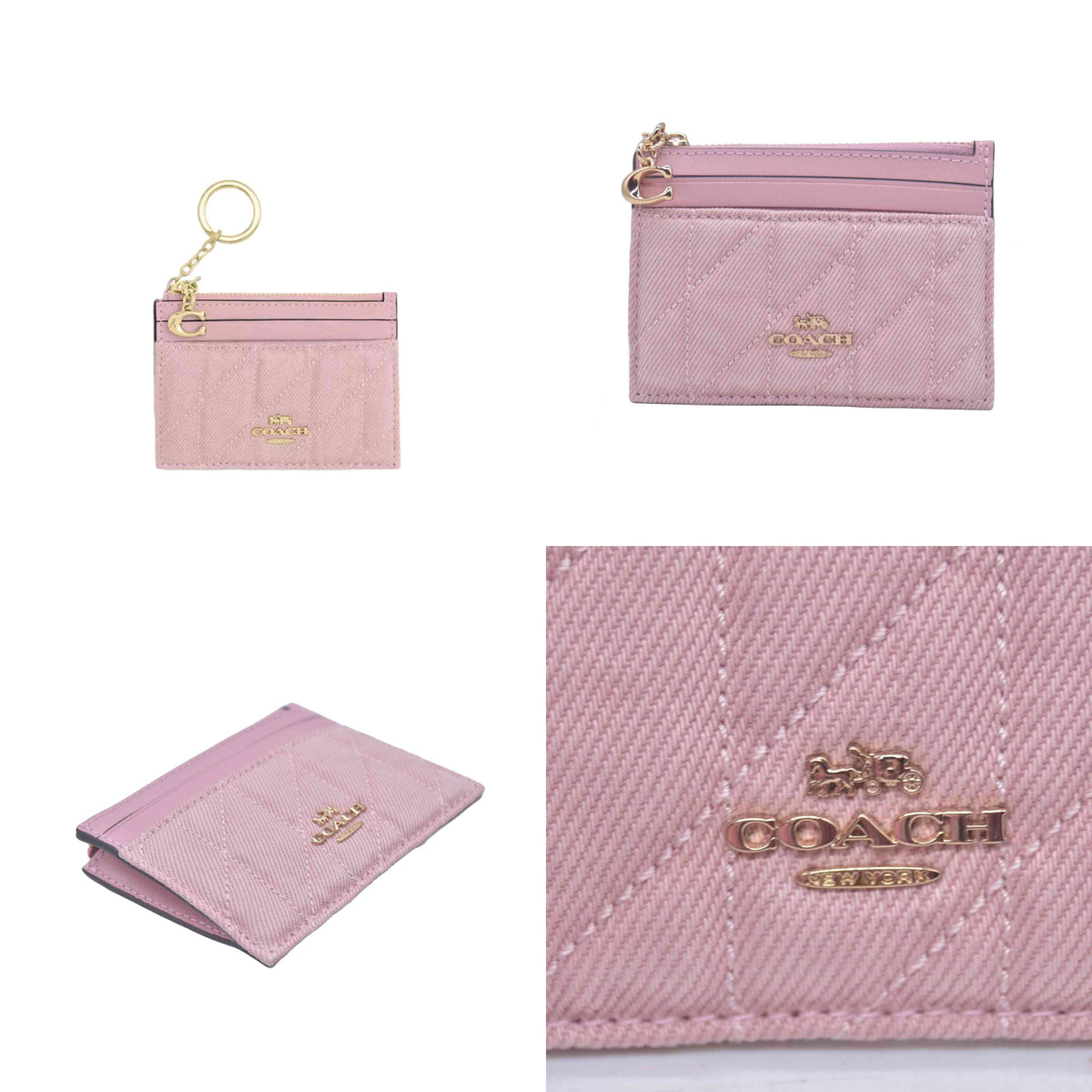 $95 COACH Mini Skinny ID Case In Loved Denim With Quilting And Charm COSIGNMENT 10020958