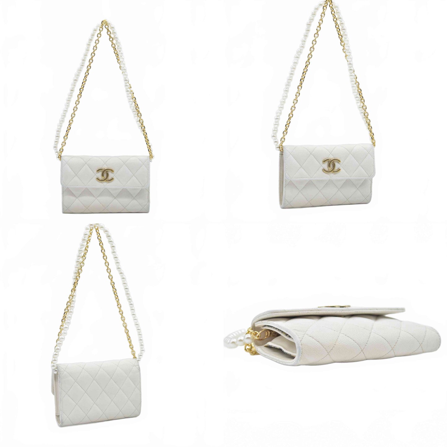 $1075 Chanel Small Flap Trifold Interlocking CC Logo Wallet Caviar RFID