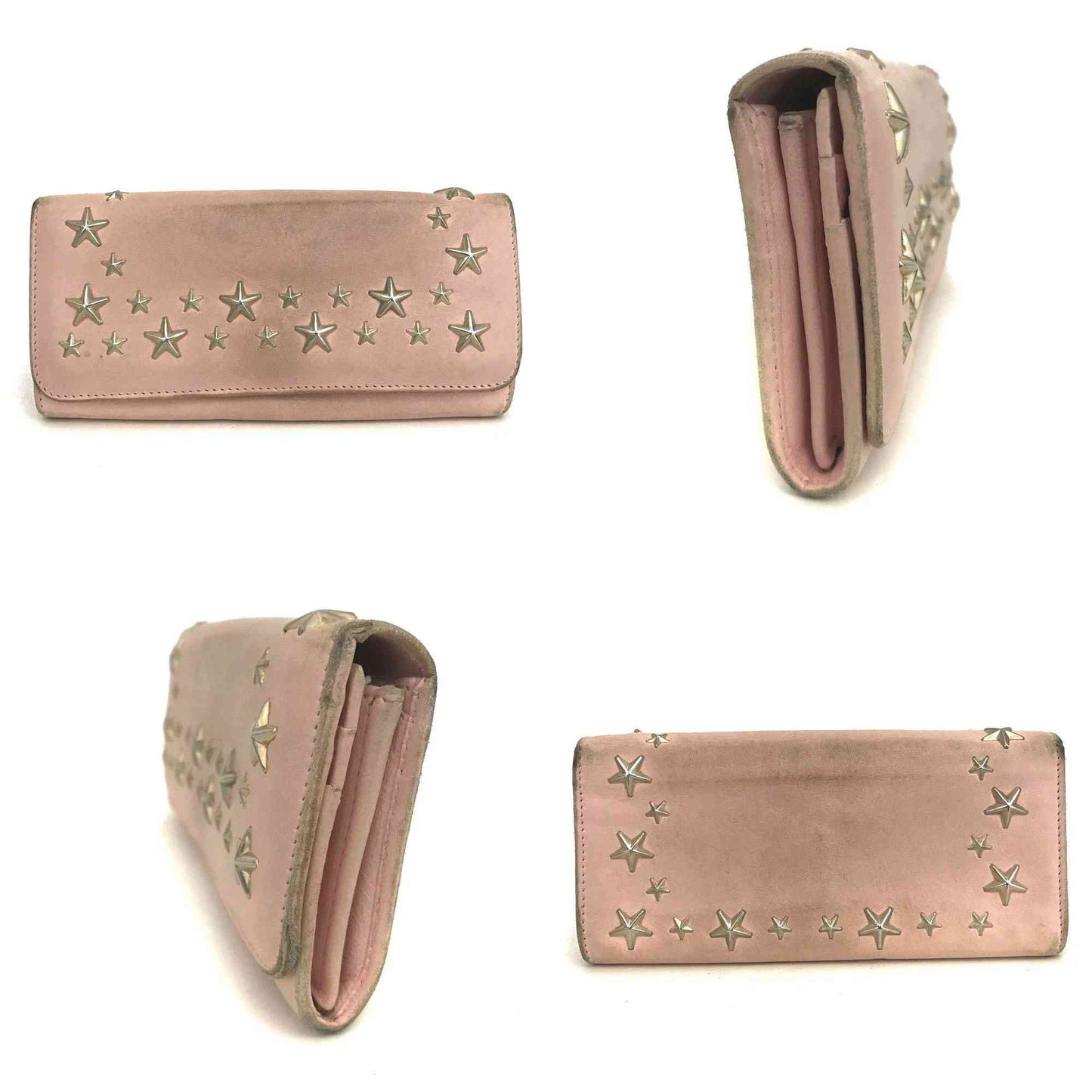Jimmy Choo Nino Star Studded Leather Long Bifold Wallet Pink