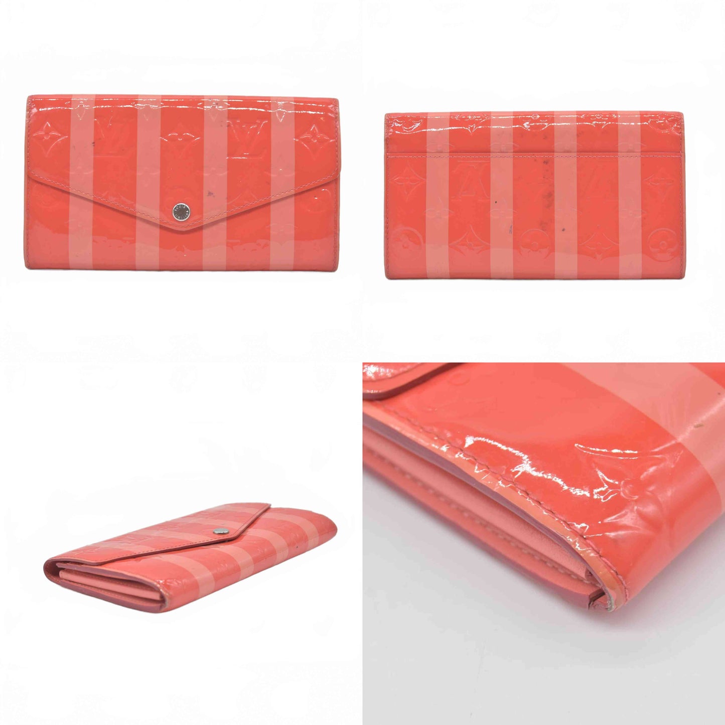 $880 Louis Vuitton LOUIS VUITTON Sarah Bi-fold Long Wallet Leather Vernis Pink Poppy Petal