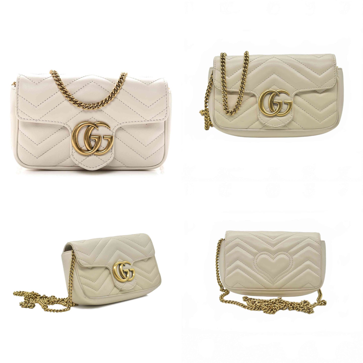 $1590 GUCCI GG Marmont Quilted Leather Super Mini Bag Cream