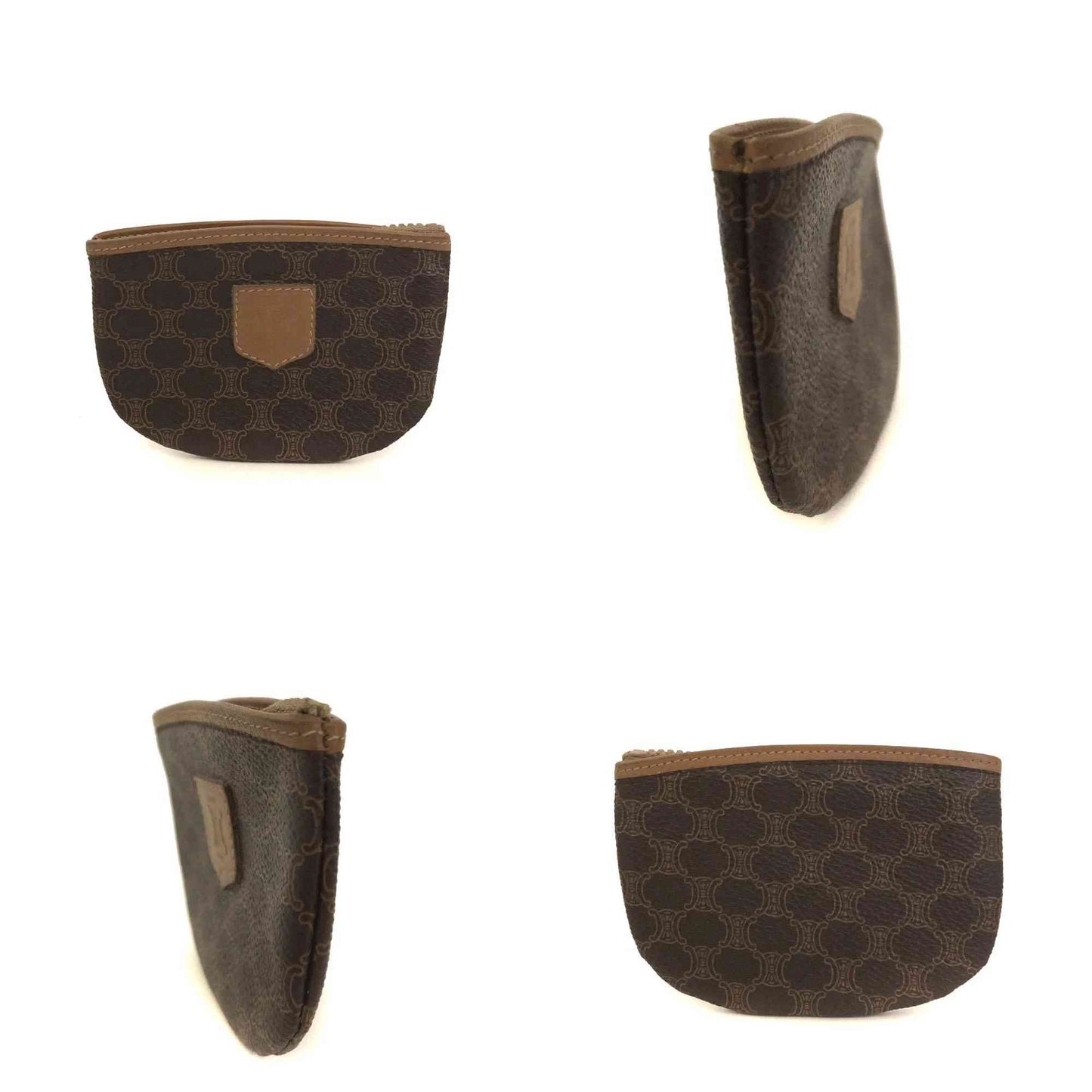 $660 CELINE Macadam Canvas Zip Coin Purse Wallet Brown
