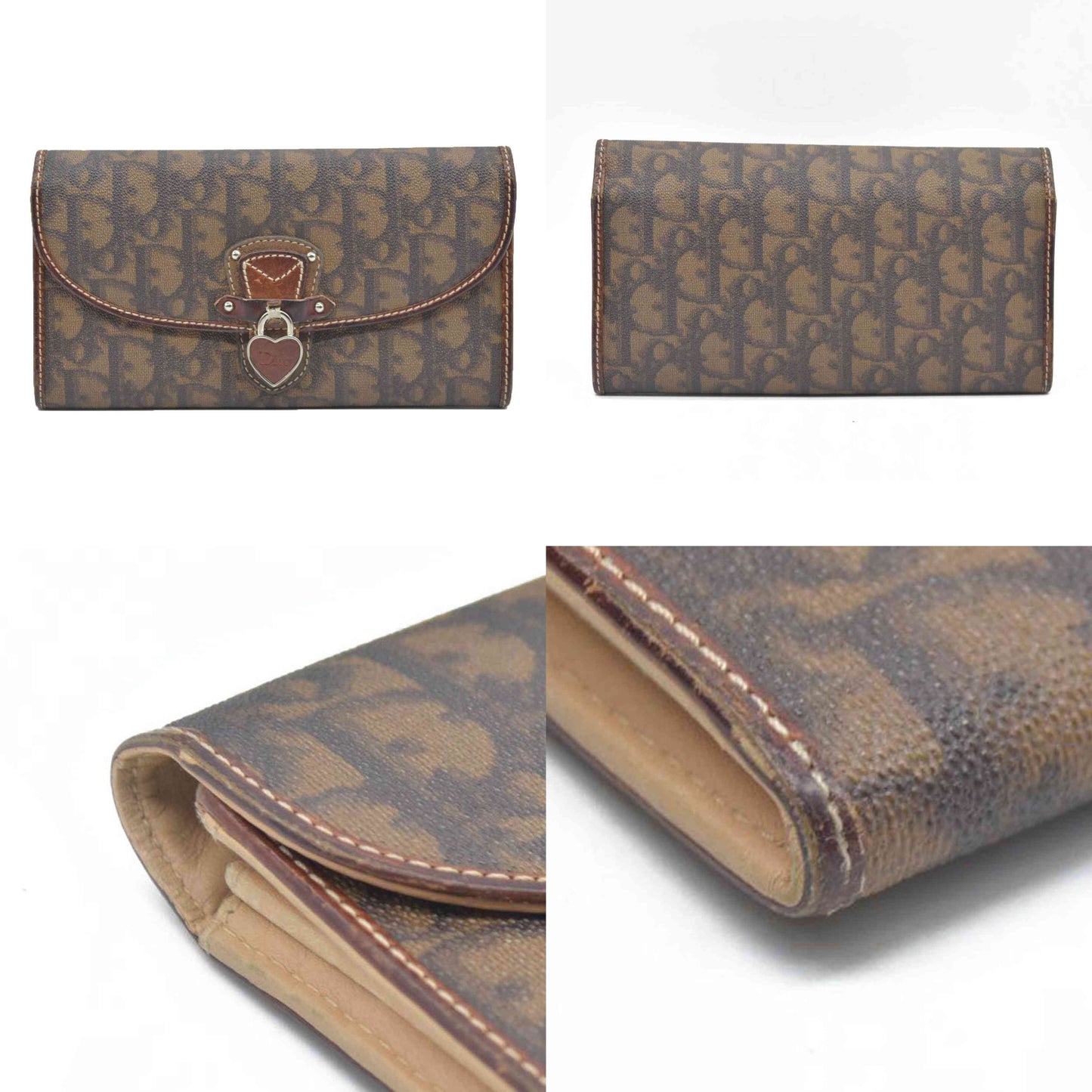 CONSIGNMENT Dior Brown Oblique Coated Canvas and Leather Romantic Continental Wallet