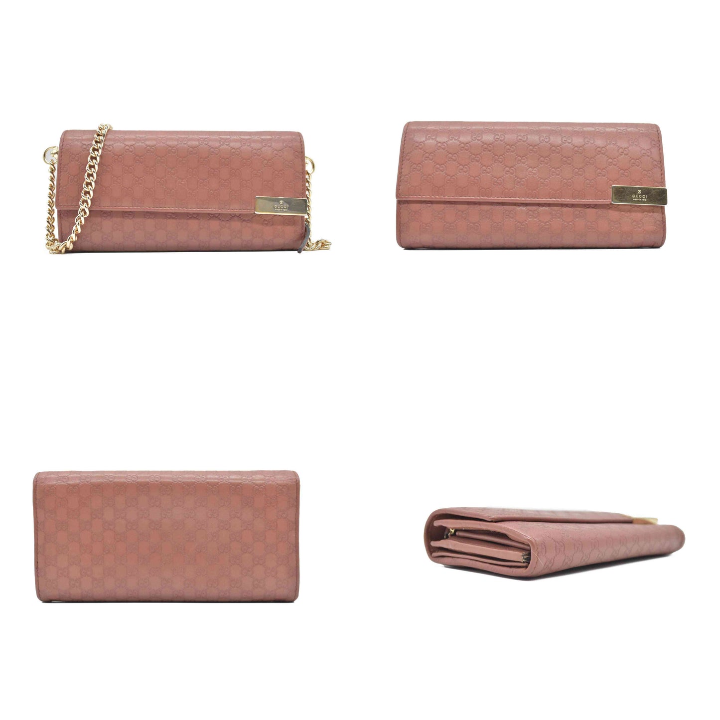 $690 Gucci Pink Microguccissima Leather Continental Wallet on Chain CONSIGNMENT