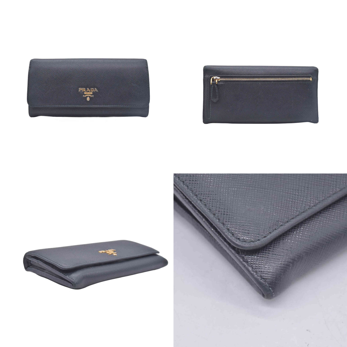 $780 PRADA Saffiano Metal Continental Flap Wallet Nero CONSIGNMENT 10021171