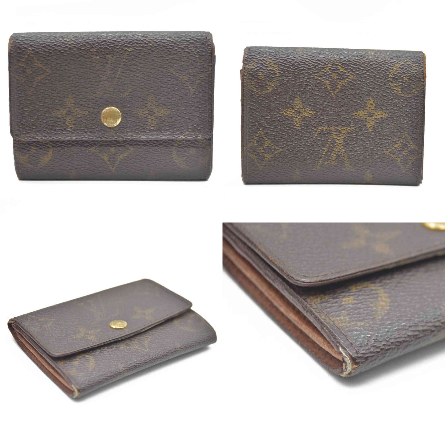 Louis Vuitton Monogram Porte Monnaie Plat Coin Purse Wallet Brown