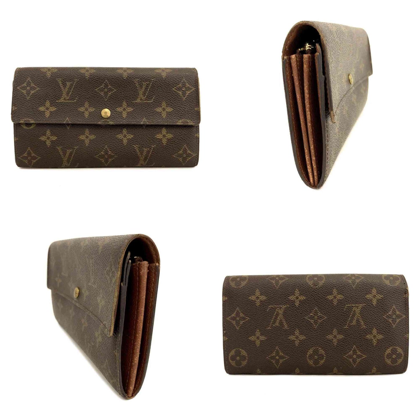 $775 2000 Louis Vuitton Monogram Portefeiulle Sarah Long Bifold Wallet Brown MB0090