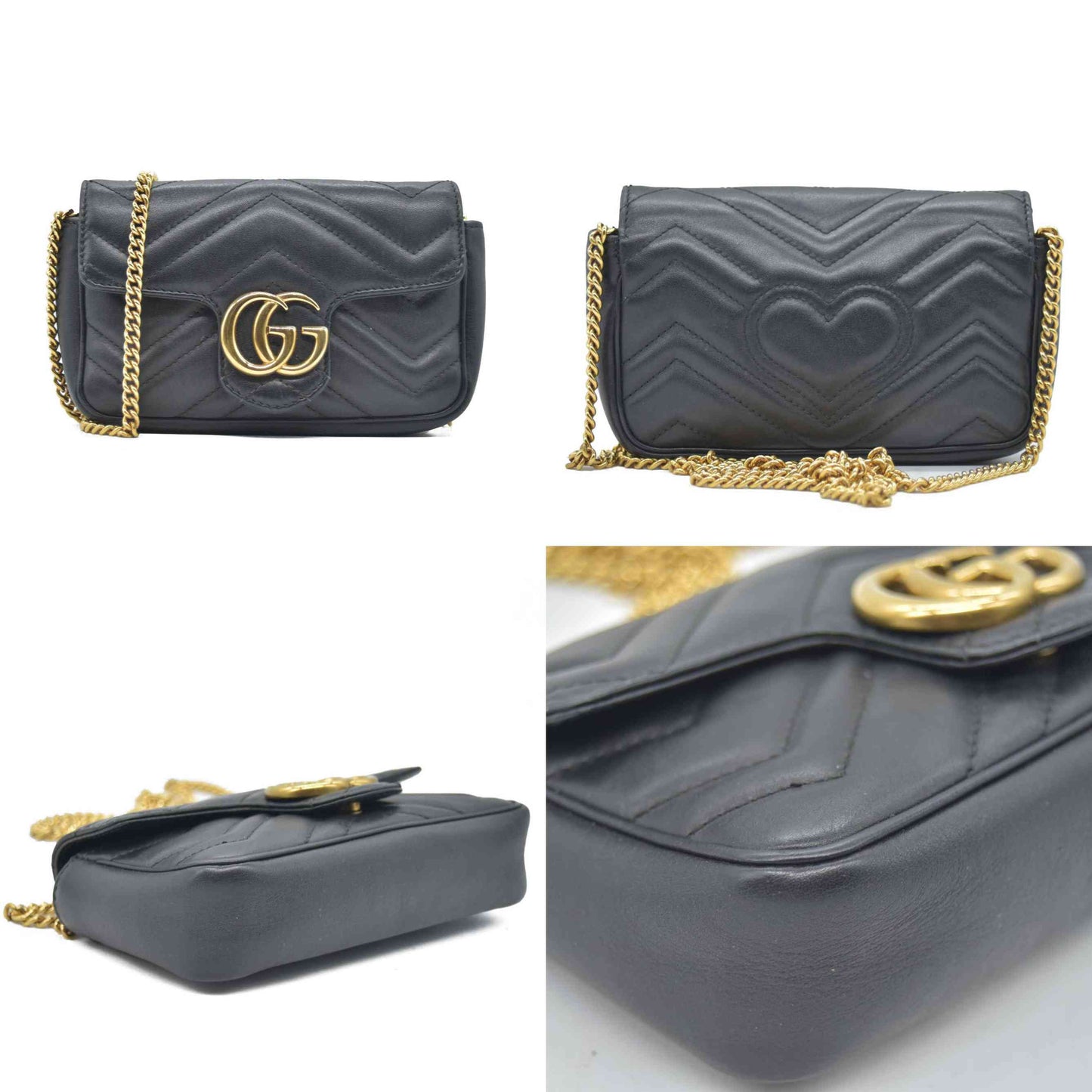 $1650 Gucci Calfskin Matelasse Super Mini GG Marmont Shoulder Bag Black CONSIGNMENT