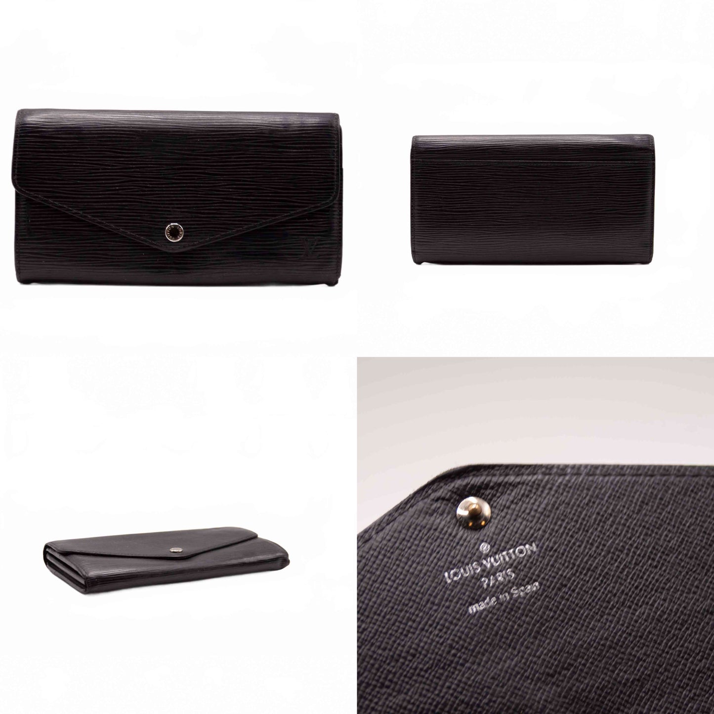 $865 2017 Louis Vuitton Epi Portefeiulle Sarah Long Bifold Wallet Black CA2127