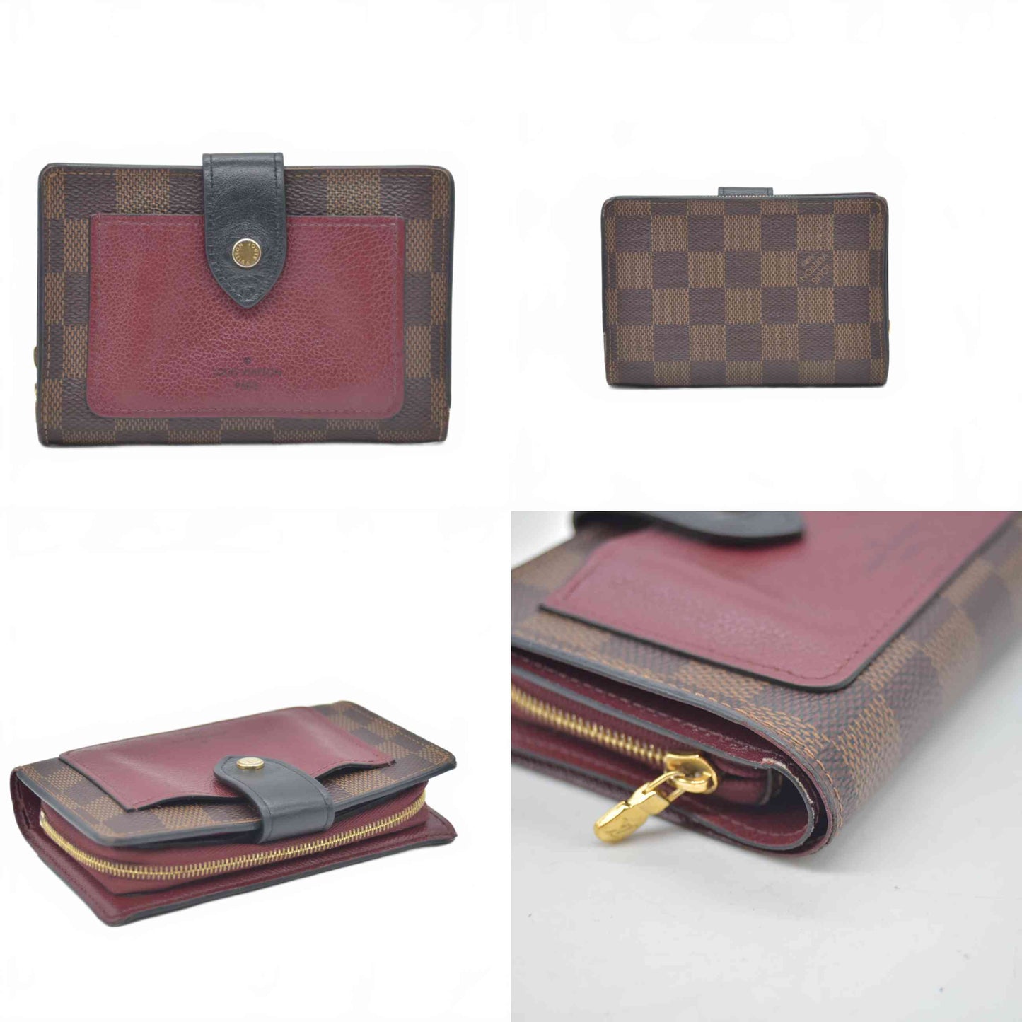 $770 Louis Vuitton Damier Ebene Bordeaux Juliette Wallet Red CONSIGNMENT