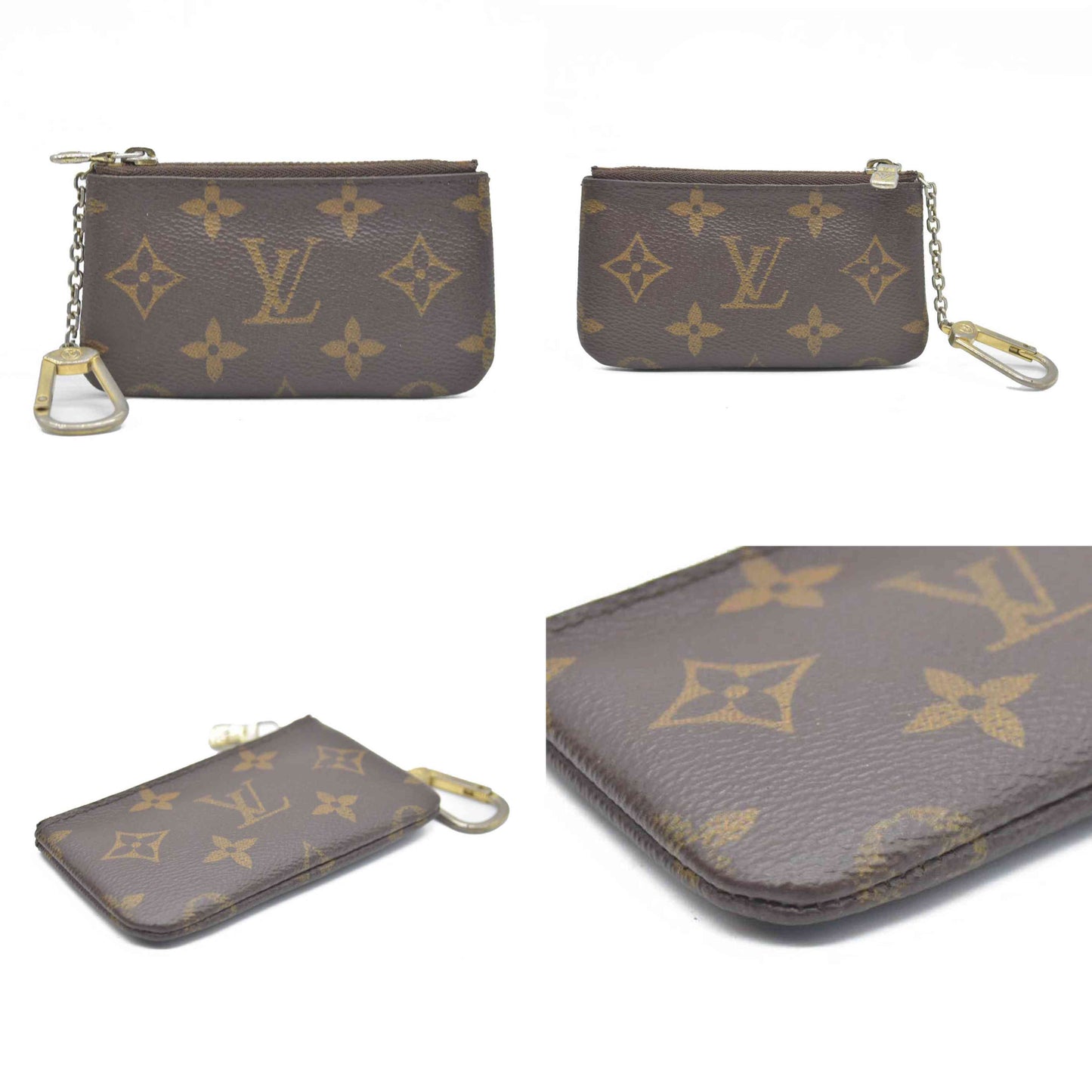 AUCTION $345 Louis Vuitton Monogram Pochette Cles Wallet Coin Purse Brown
