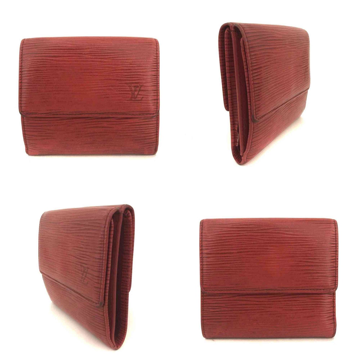 AUCTION $650 Louis Vuitton Epi Porte Feiulle Elise Credit Leather Trifold Wallet Red CA1925