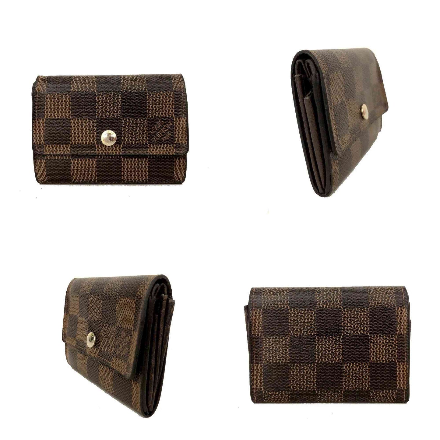 Louis Vuitton Damier Porte Monnaie Plat Coin Purse Wallet Brown RA2191