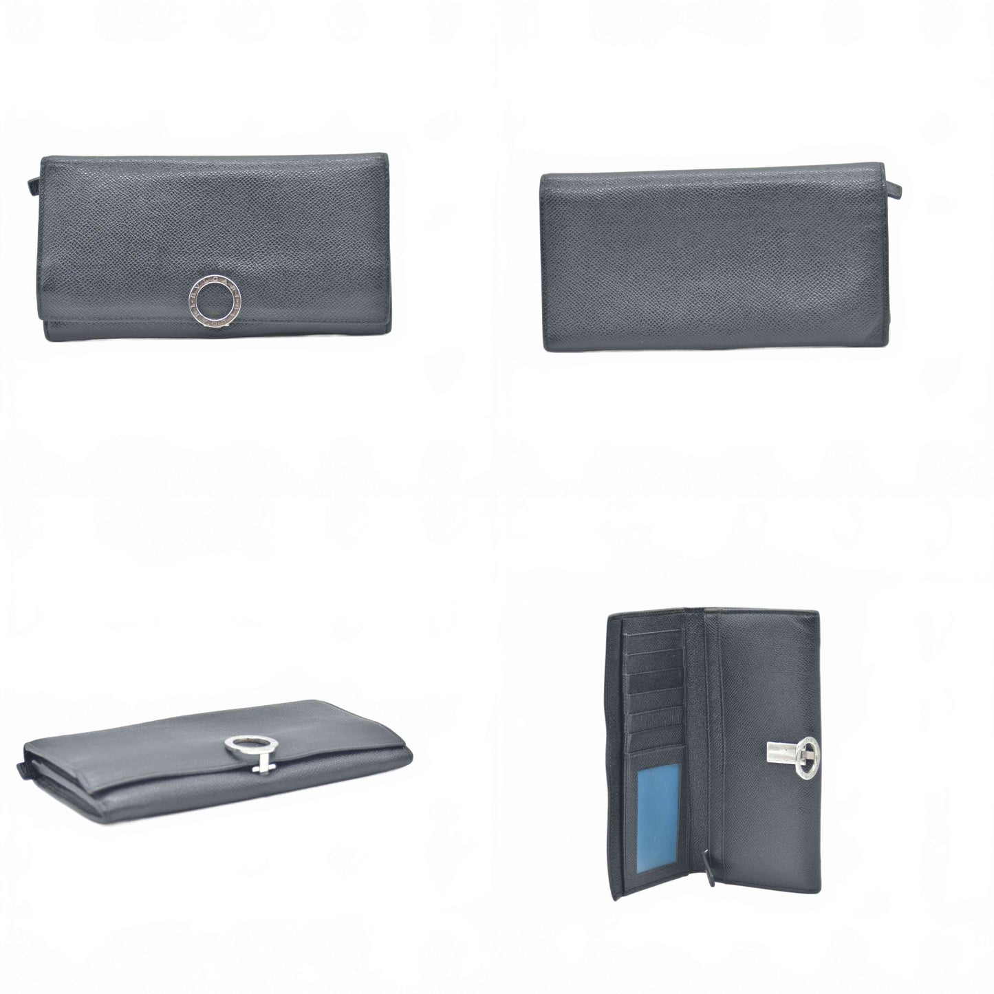 $790 BVLGARI Leather Bifold Long Wallet Black CONSIGNMENT