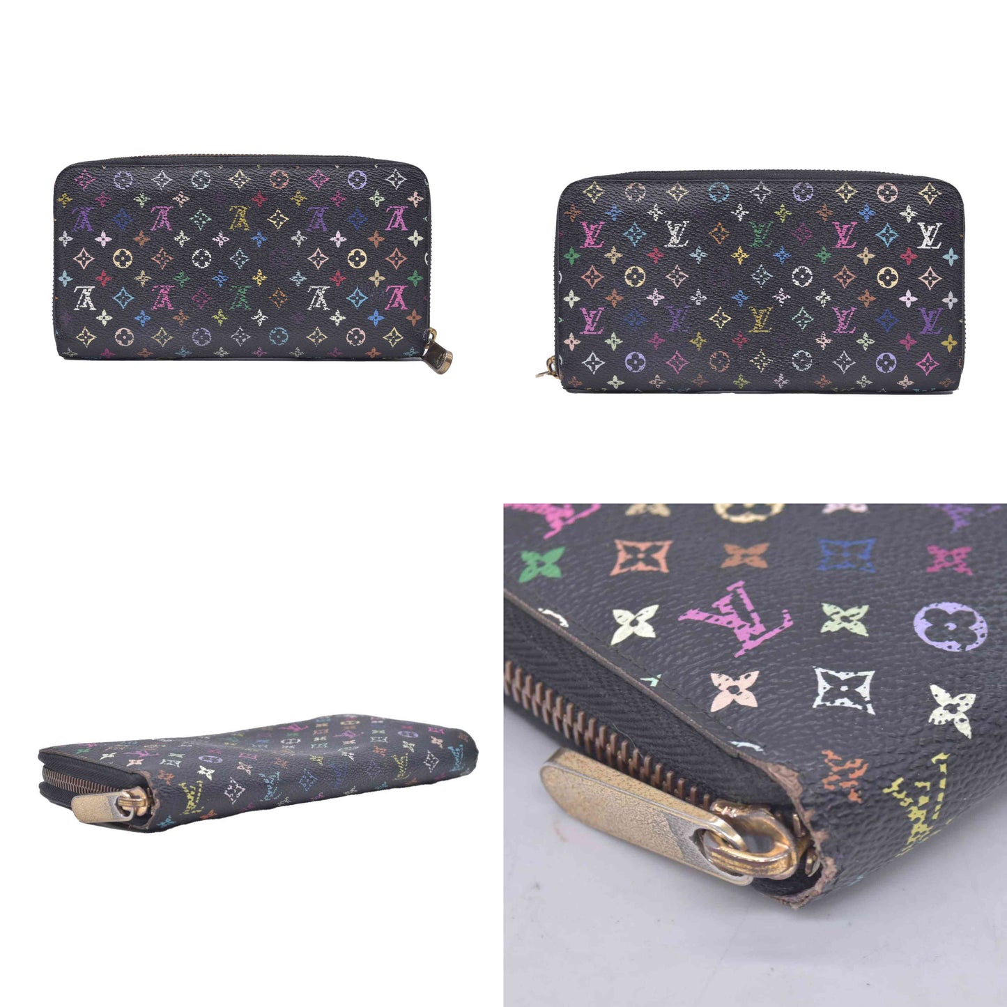 $940 2011 Louis Vuitton Monogram Multicolor Zippy Wallet Black Purple CA2151