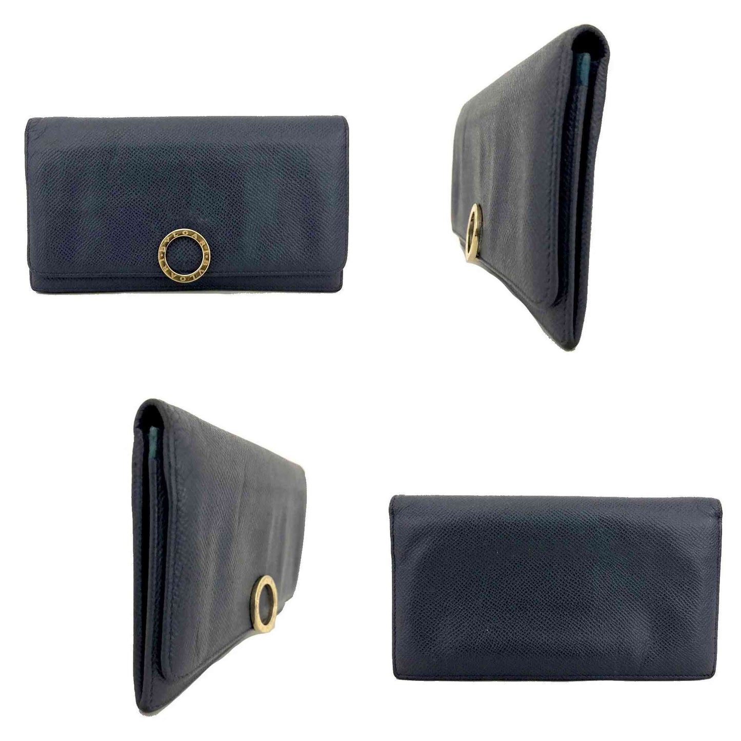 BVLGARI BVLGARIBVLGARI Leather Bifold Long Wallet Blue