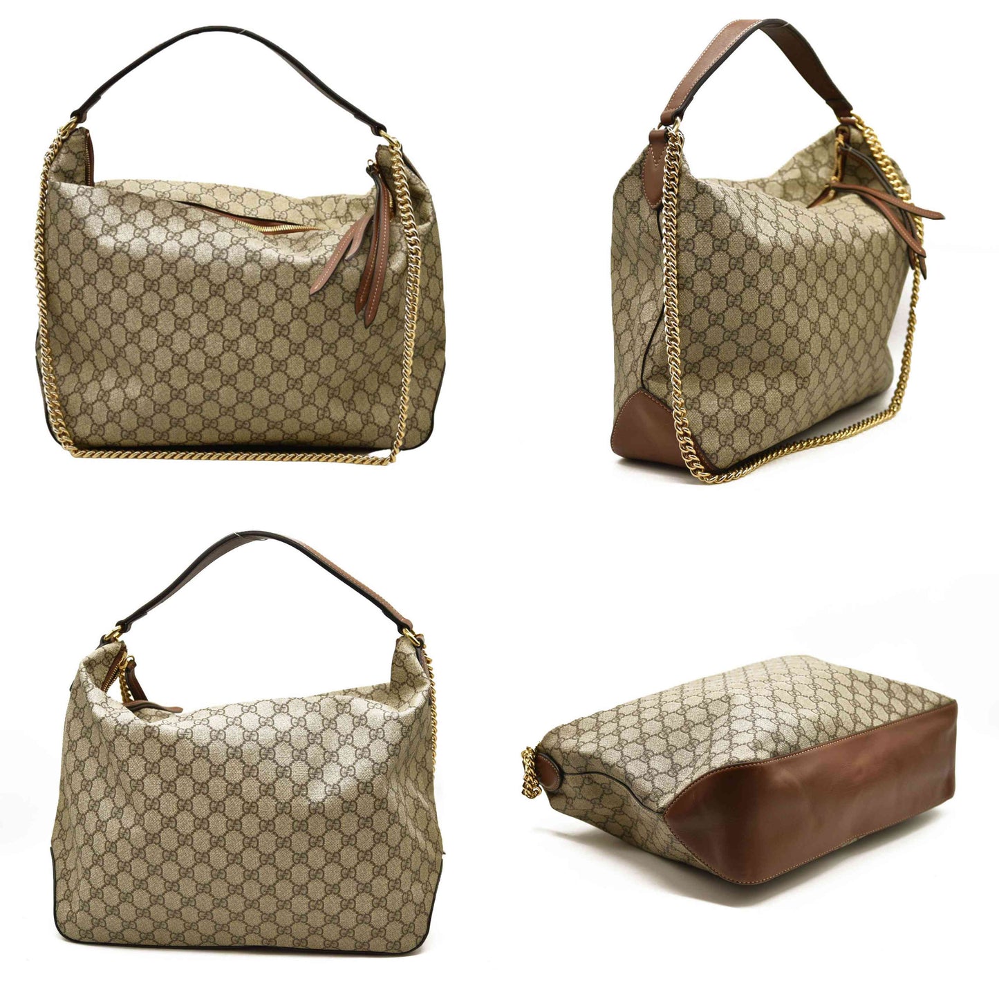 GUCCI  GG Supreme Monogram Large Linea A Hobo Light Brown