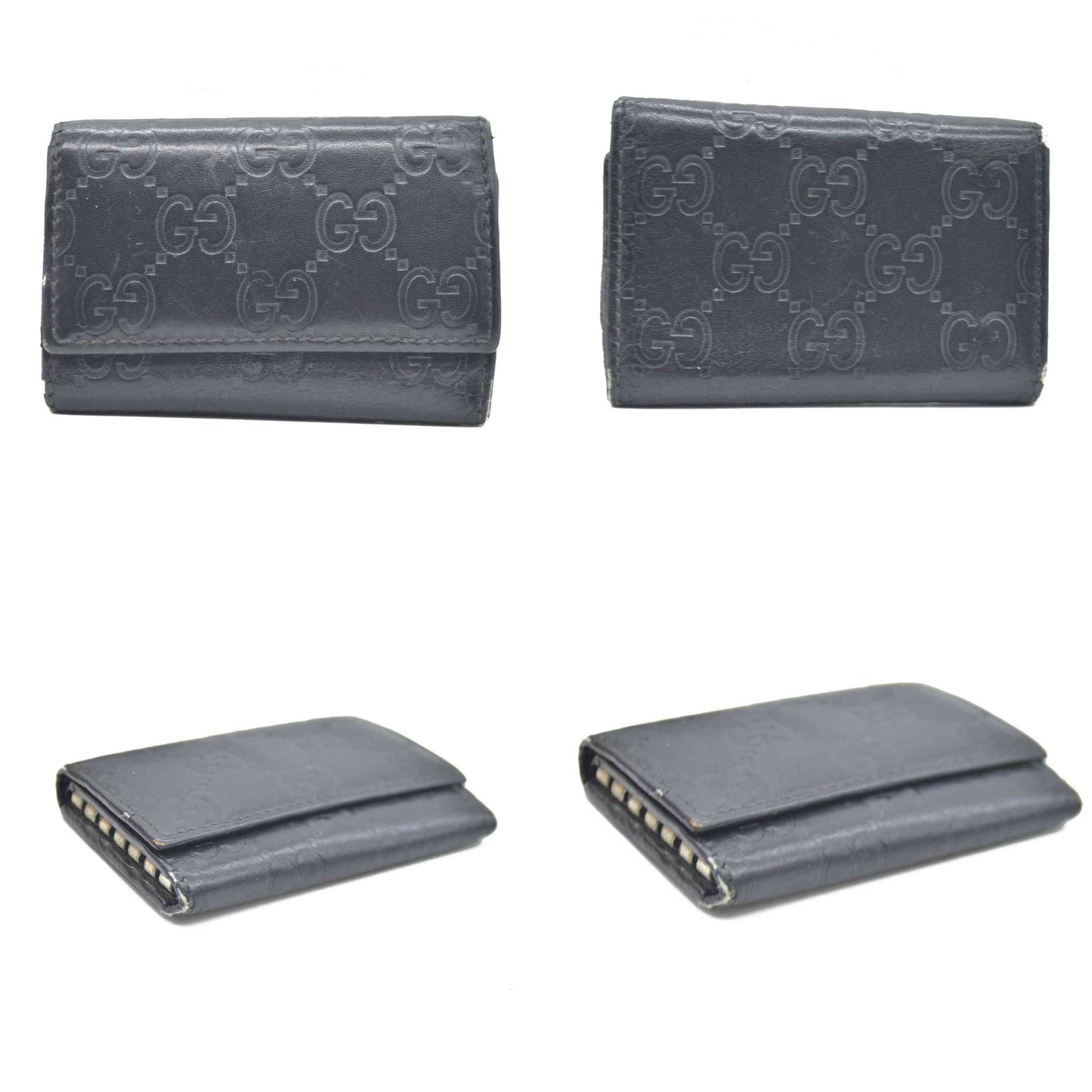 GUCCI Ssima GG Logo Leather 6 Ring Key Case Black