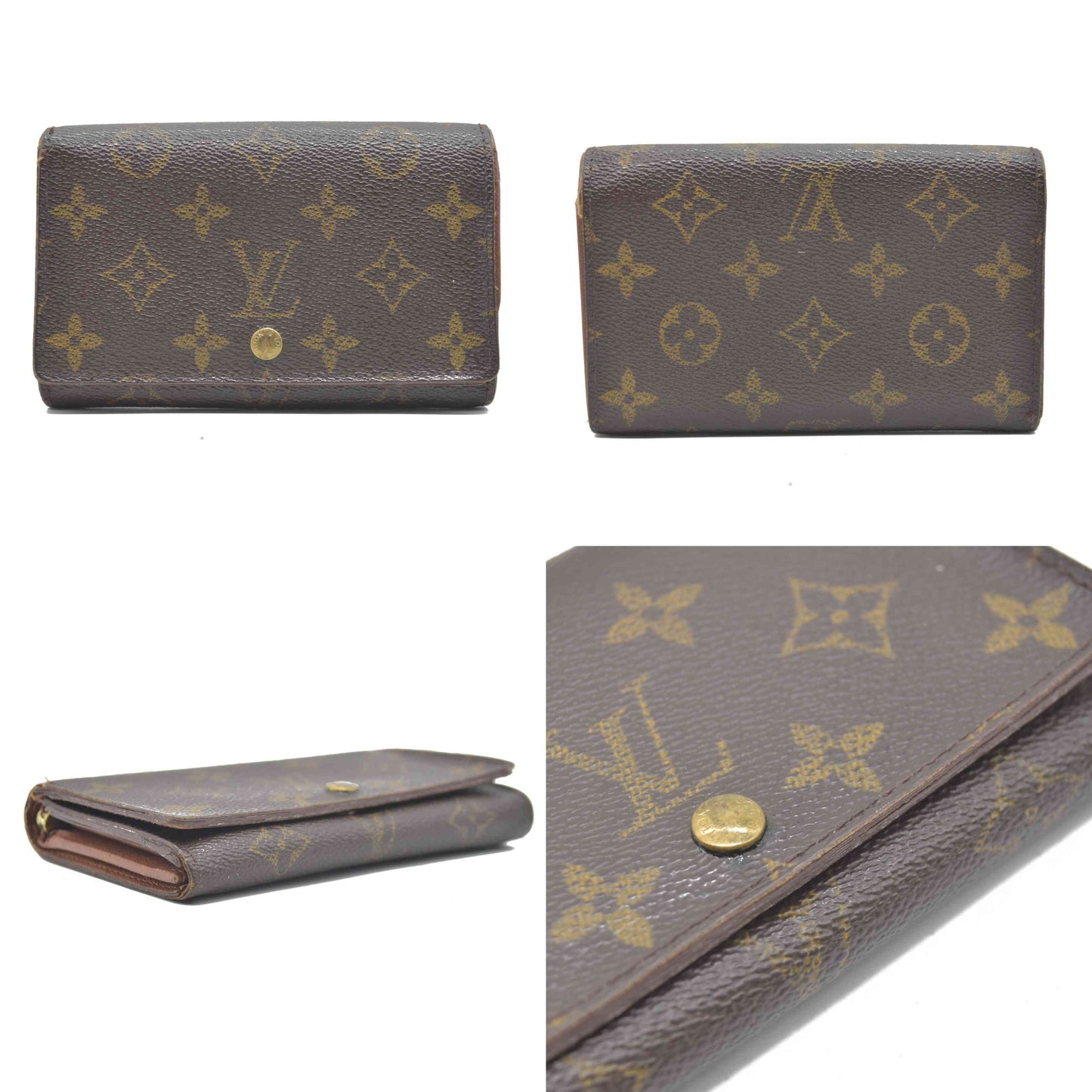 AUCTION $610 Louis Vuitton Monogram Porte Monnaie Zip Bifold Wallet Brown CA0947