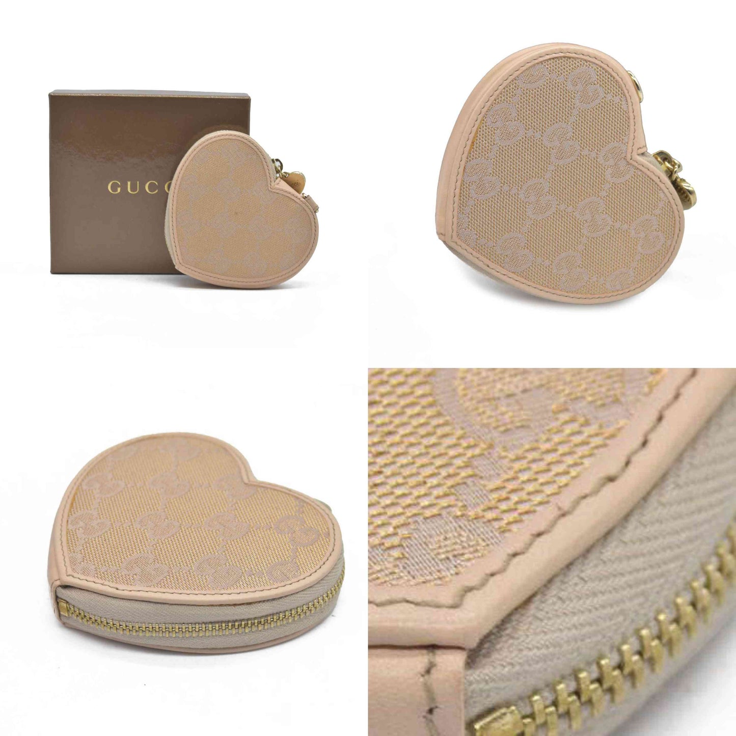 $480 Gucci GG Canvas Heart Coin Purse