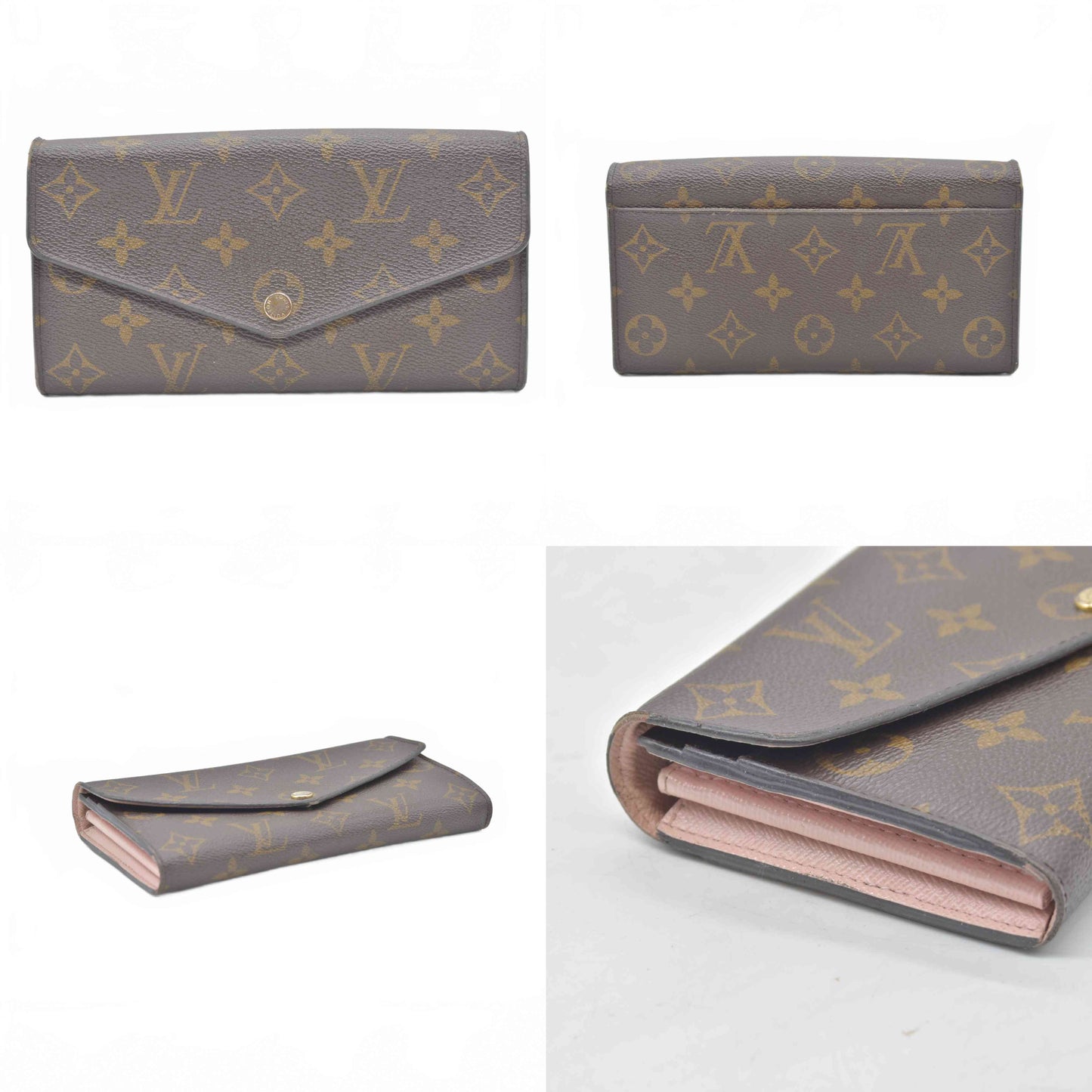$775 2018 Louis Vuitton Monogram Rose Ballerine Sarah Long Bifold Wallet Brown CA4108