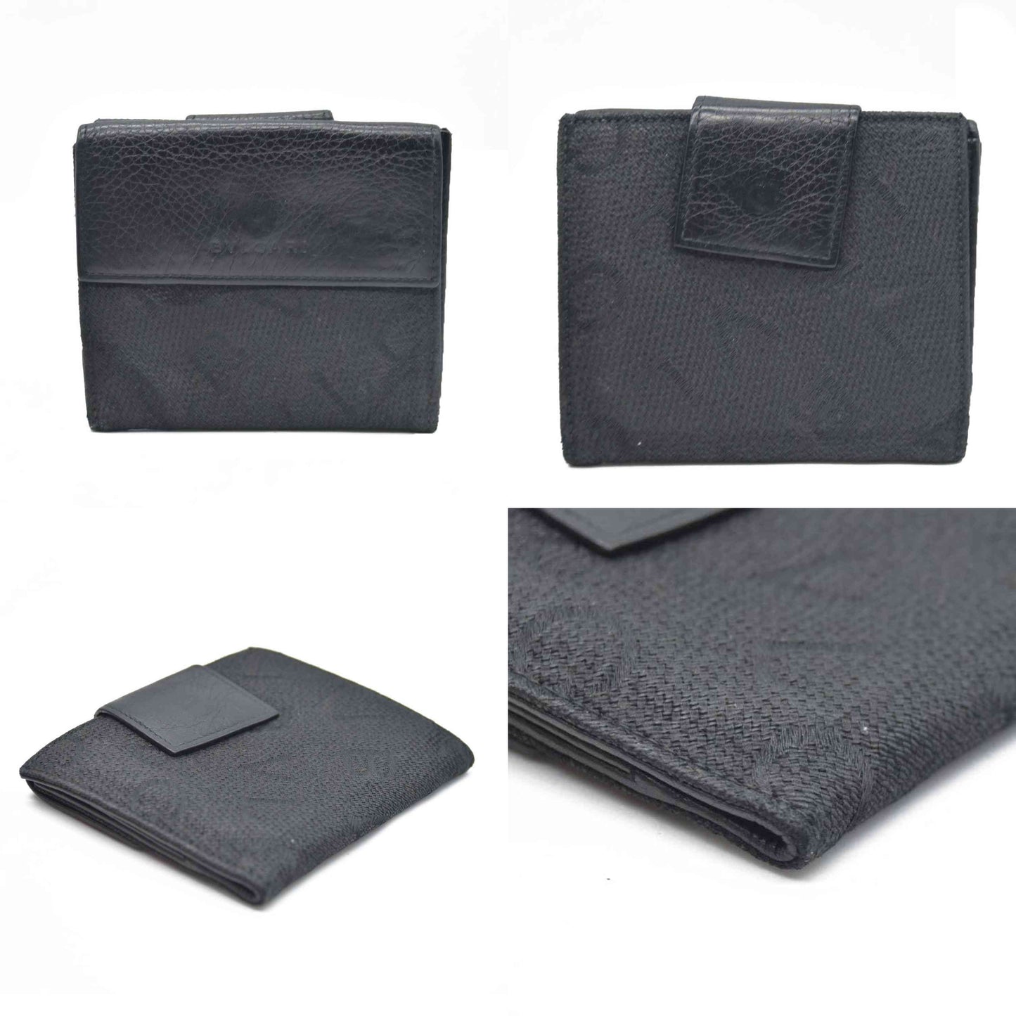 AUCTION $590 BVLGARI Logo Mania Canvas Leather Bifold Wallet Black
